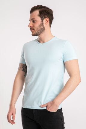 Erkek %100 Pamuk V Yaka Basic B. Mavi T-shirt 2021