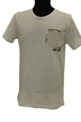 Erkek Beyaz Cep Çizgili Baskılı T-shirt 833-21Y13001.55