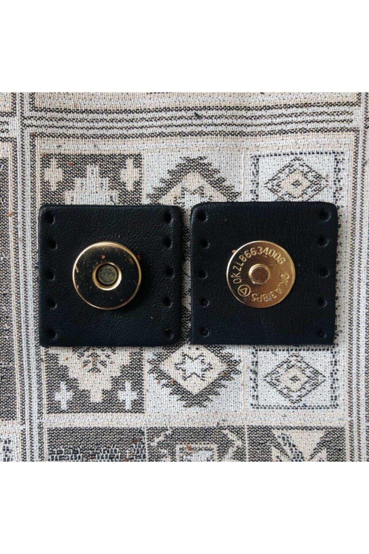 Alfa Tasarım Altın Mıknatıslı Kare Hakiki Deri Çanta Çıtçıtı - Siyah Rengi