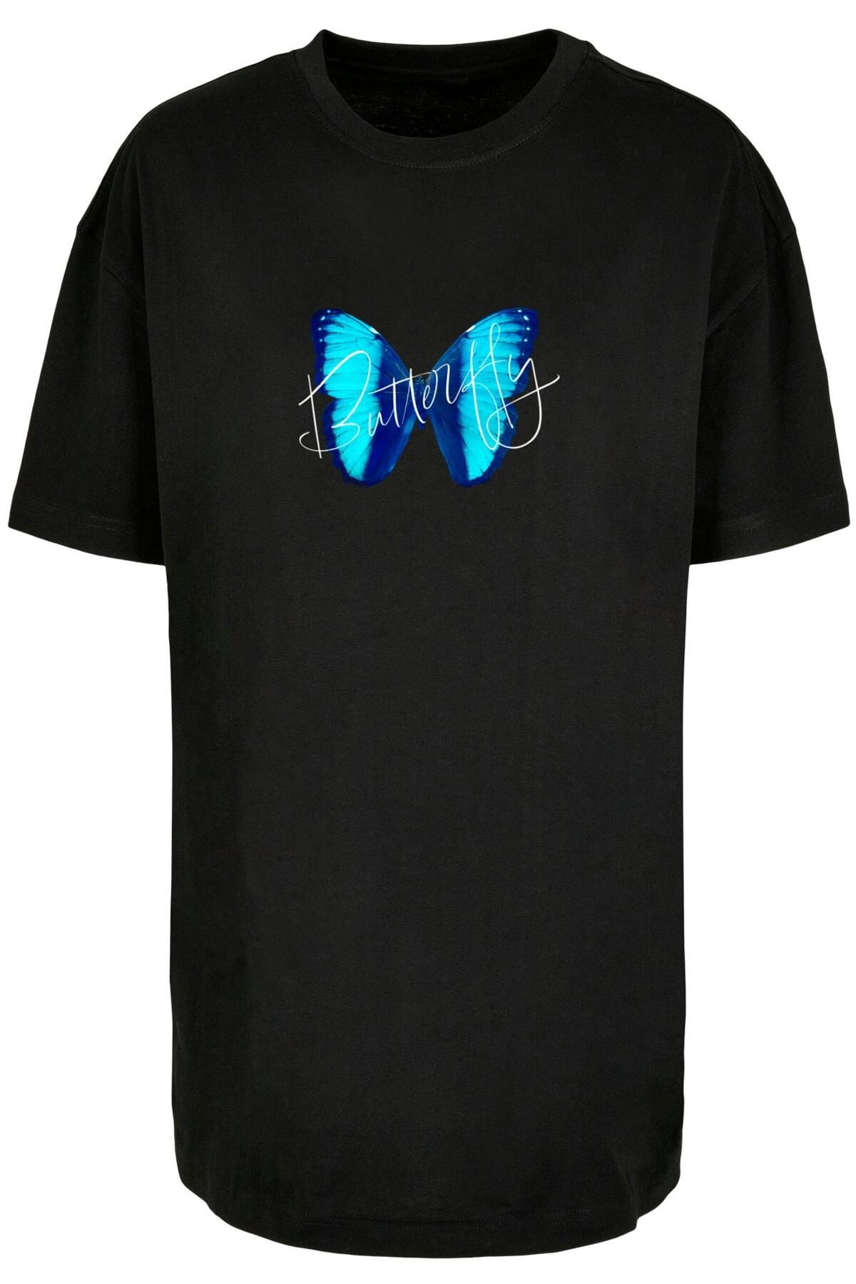 Blue Butterfly Merchcode Ladies Boyfriend T-Shirt Oversized Trendyol Damen -
