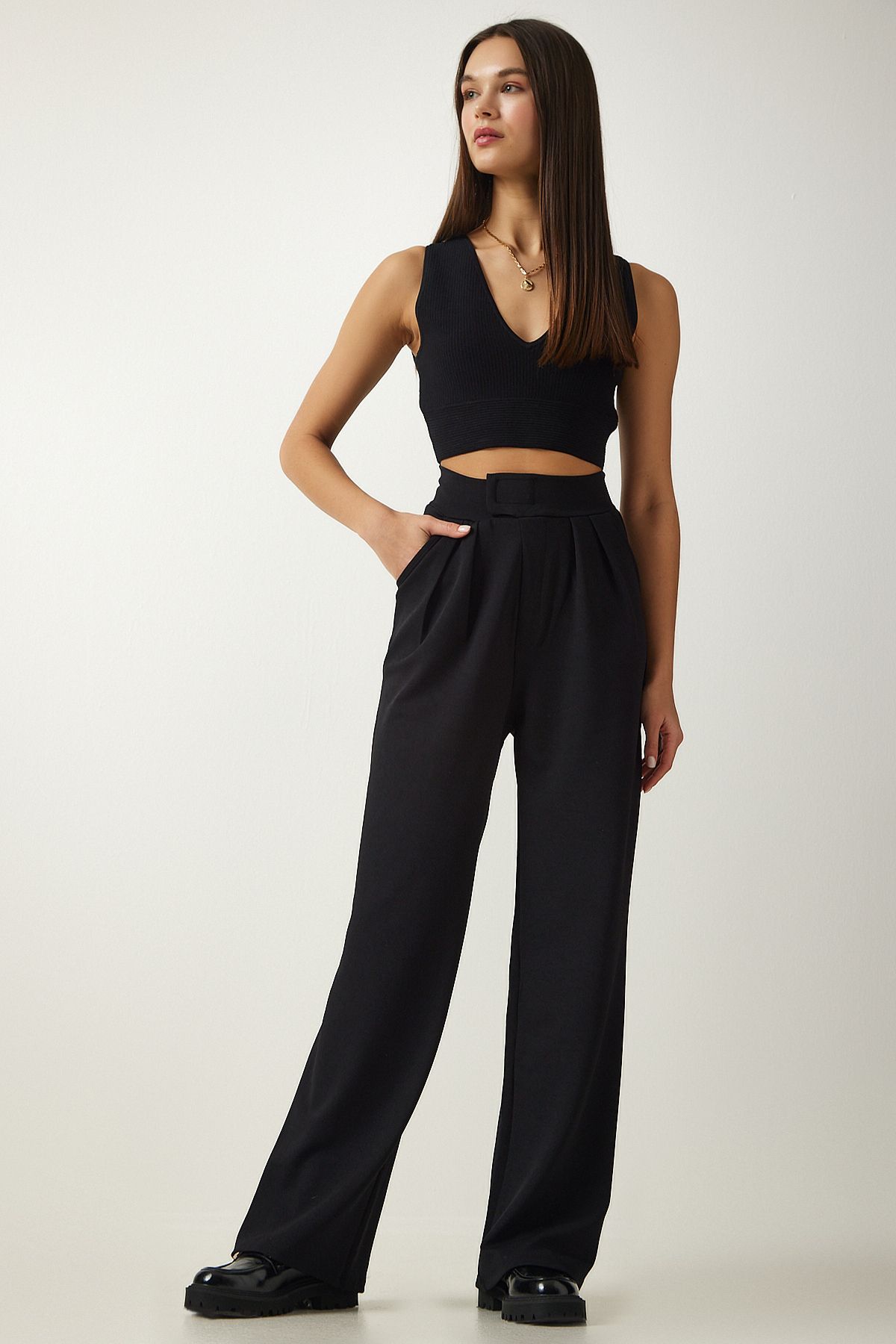 Black palazzo sale jumpsuit