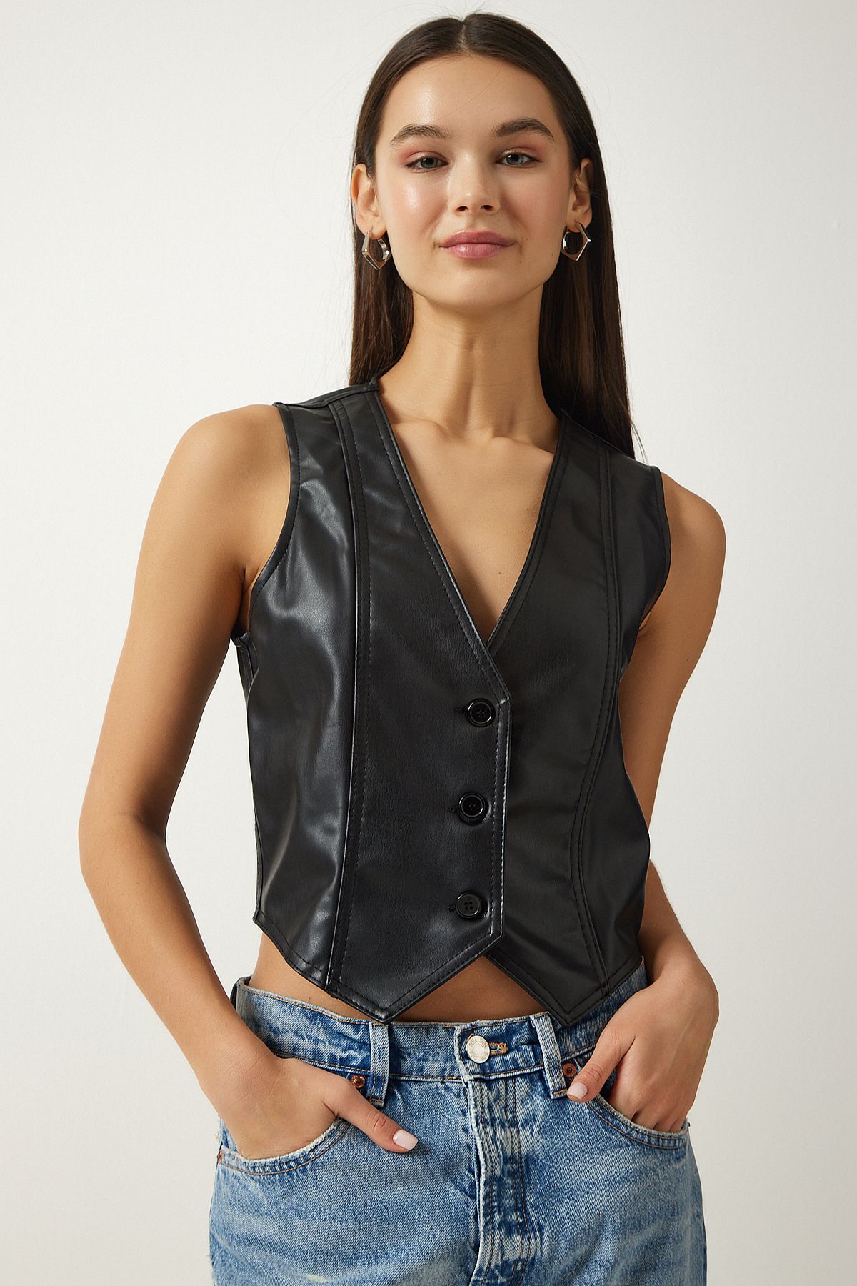 Women's faux top leather vests