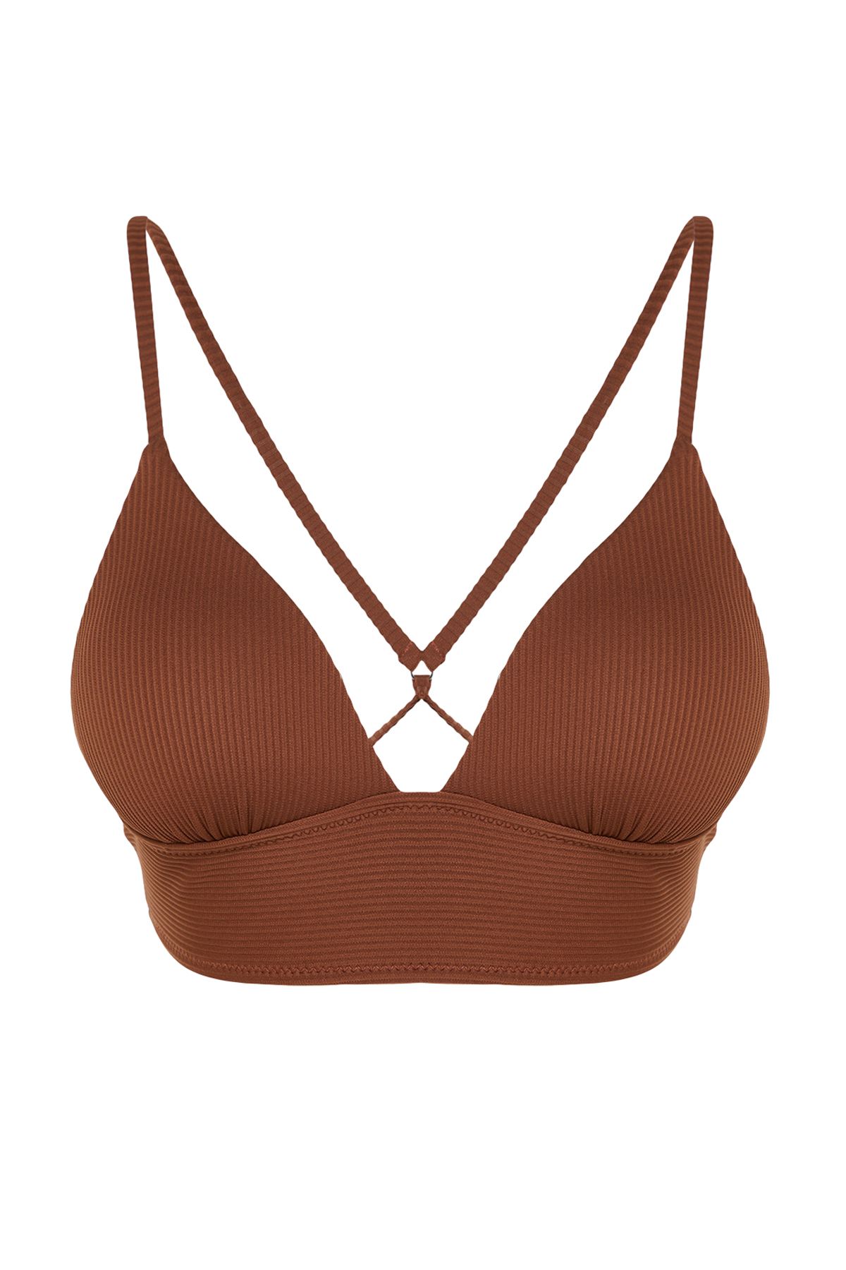 Trendyol Collection-Brown Triangle Push Up Textured Bikini Top TBESS21BU0010 6
