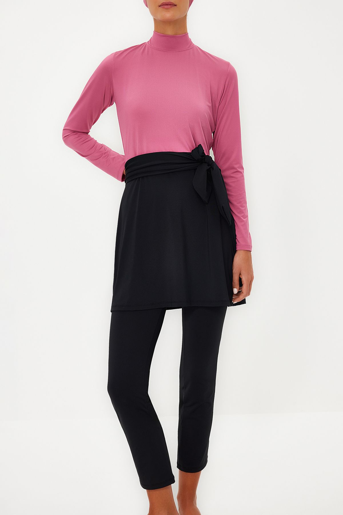 Trendyol Modest-4-teiliges langärmliges Badeanzug-Set mit Farbblockierung in Dusty Rose – TCTSS22CF0028 4