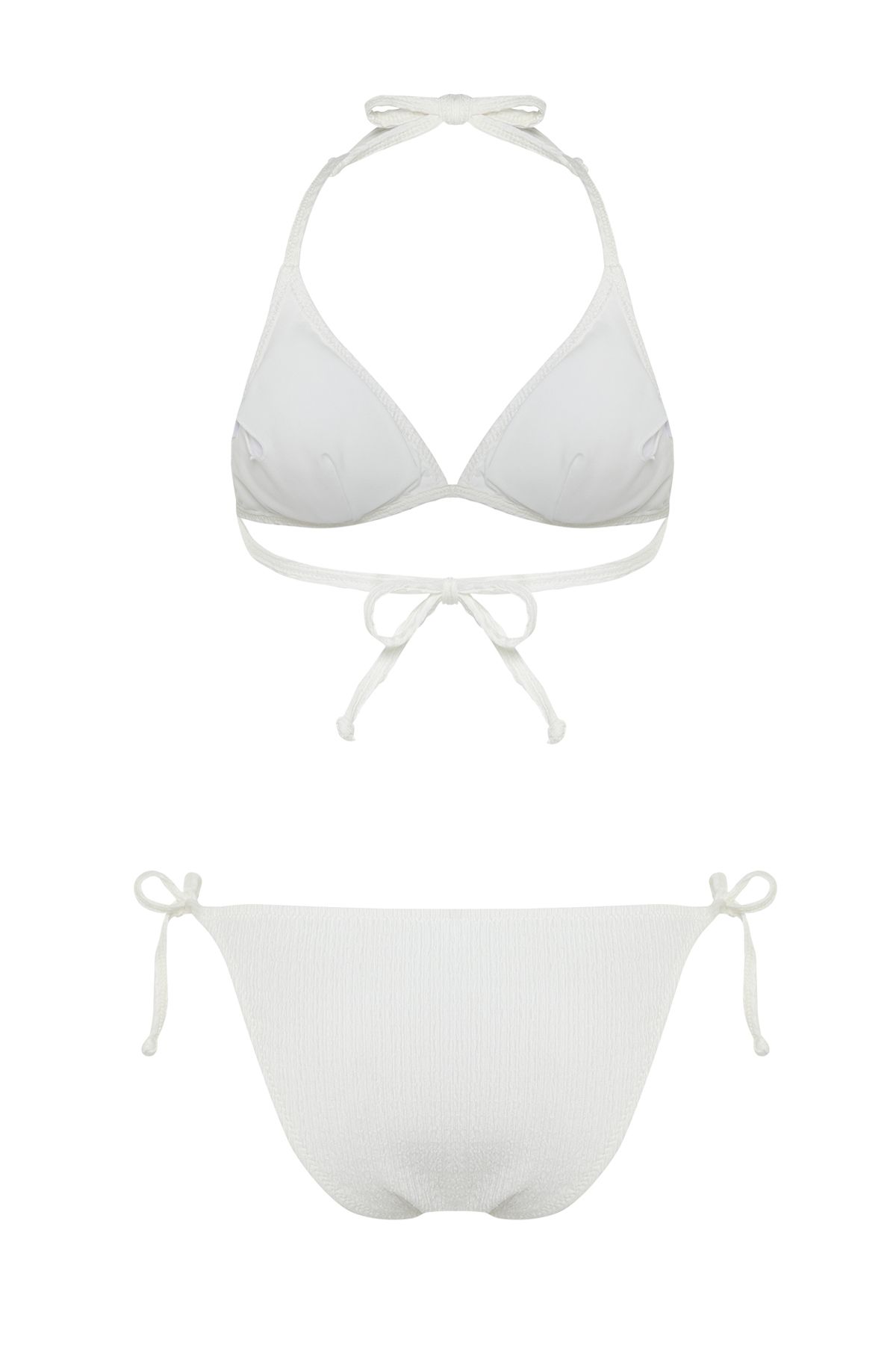 Trendyol Collection-Ecrufarbenes, dreieckig gebundenes, strukturiertes reguläres Bikini-Set TBESS24BT00063 8