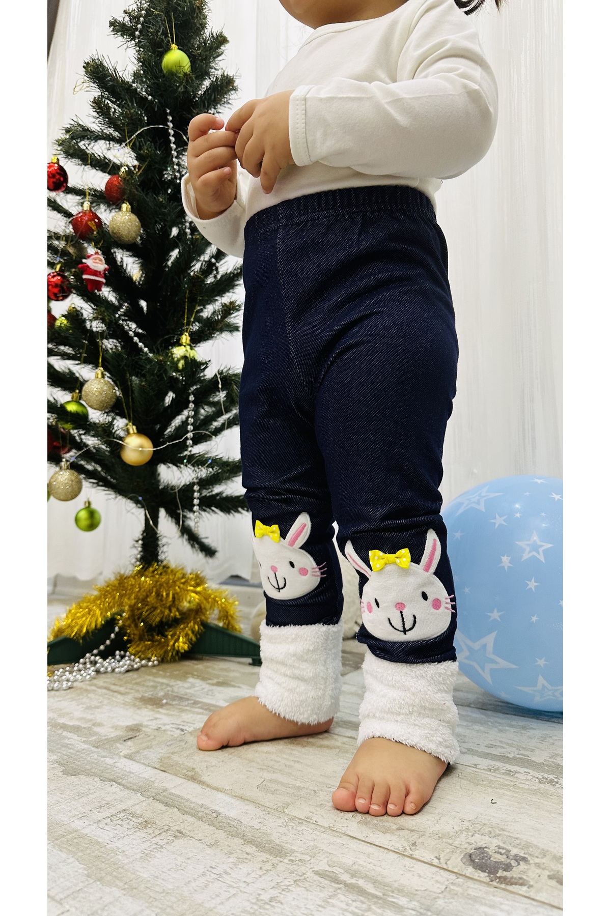 TD Collection Denim Tayt Paçası Pofuduk Tavşan Nakışlı Kız Çocuk / Bebek %100 Pamuklu, Esnek Kumaş fotoğrafı 2 (önizleme)