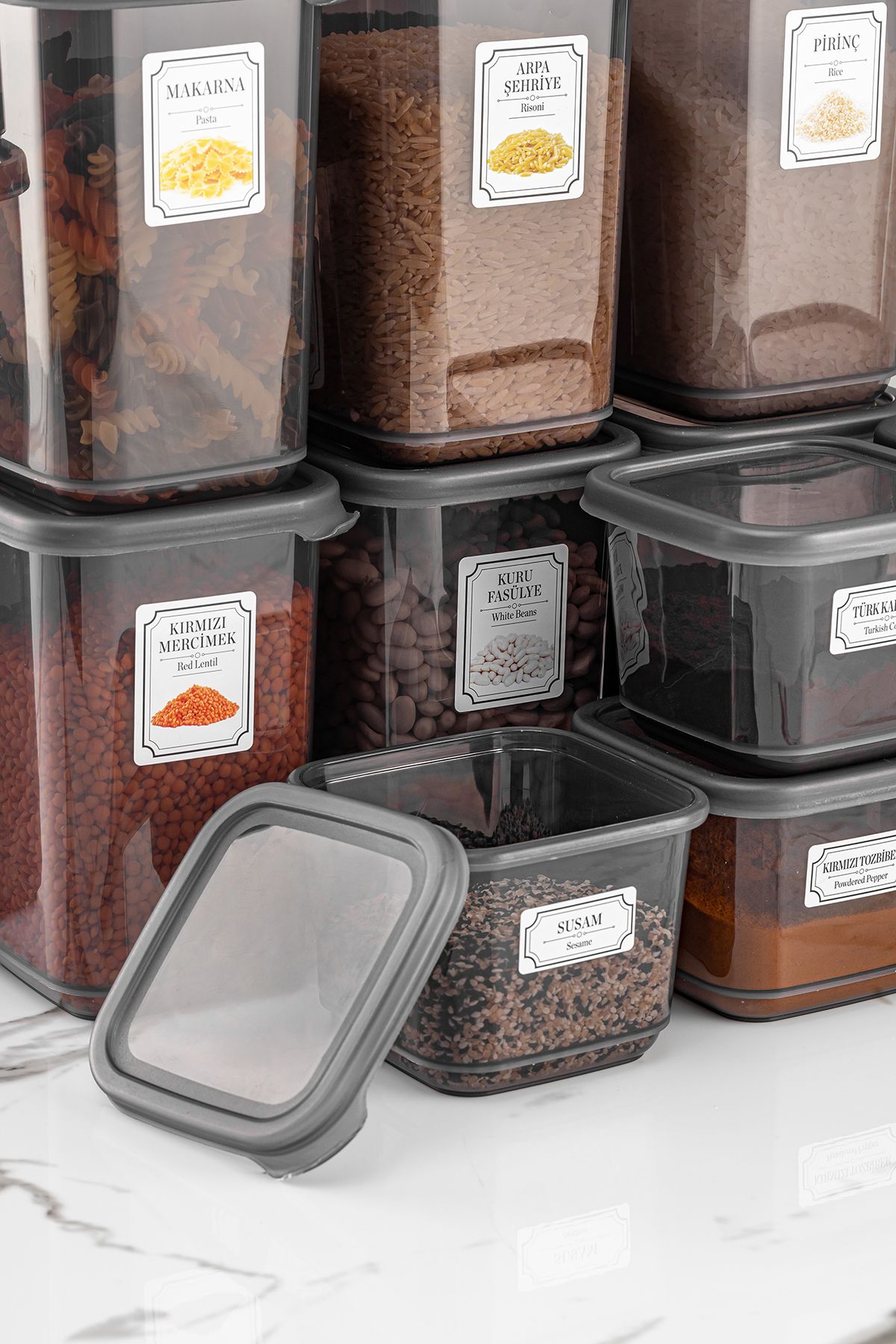 Meleni Home-Set of 12 Square Food Storage Container with Leak Proof Lid Anthracite 12 X 0.50 Lt Label 3