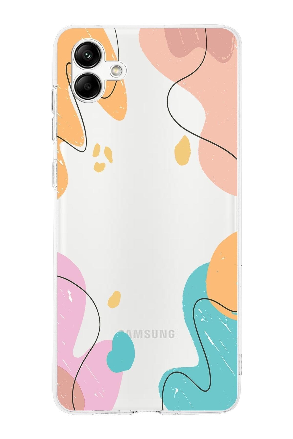 Samsung Galaxy A05 Uyumlu Kamera Korumalı Kapak Karışık Renkler Tasarımlı Şeffaf Kılıf