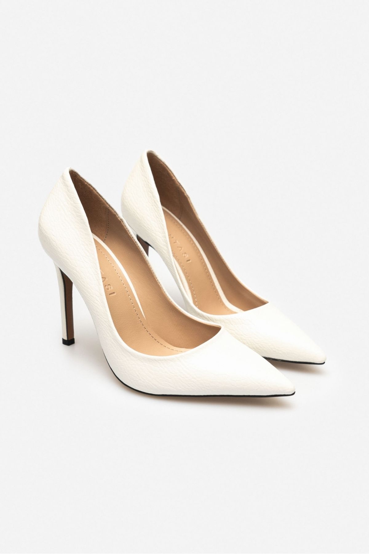 NİŞANTAŞI SHOES-Stiletto de damă cu vârf ascuțit din piele lăcuită cu model alb Demacia 4