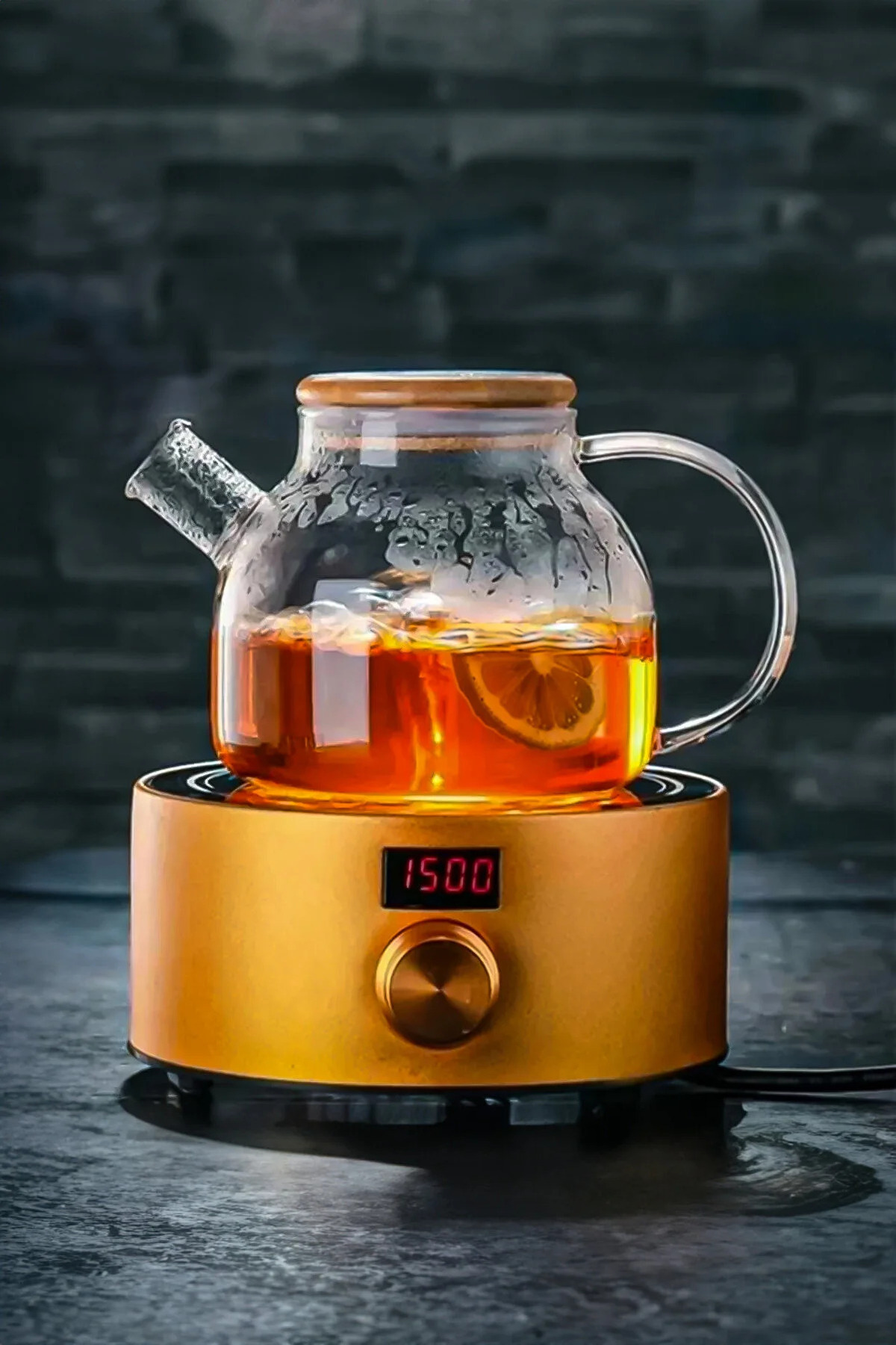 Genel Markalar 1000 ML Bambu Kapaklı Isıya Dayanıklı Borosilikat Bitki Çayı Demliği 1 LT