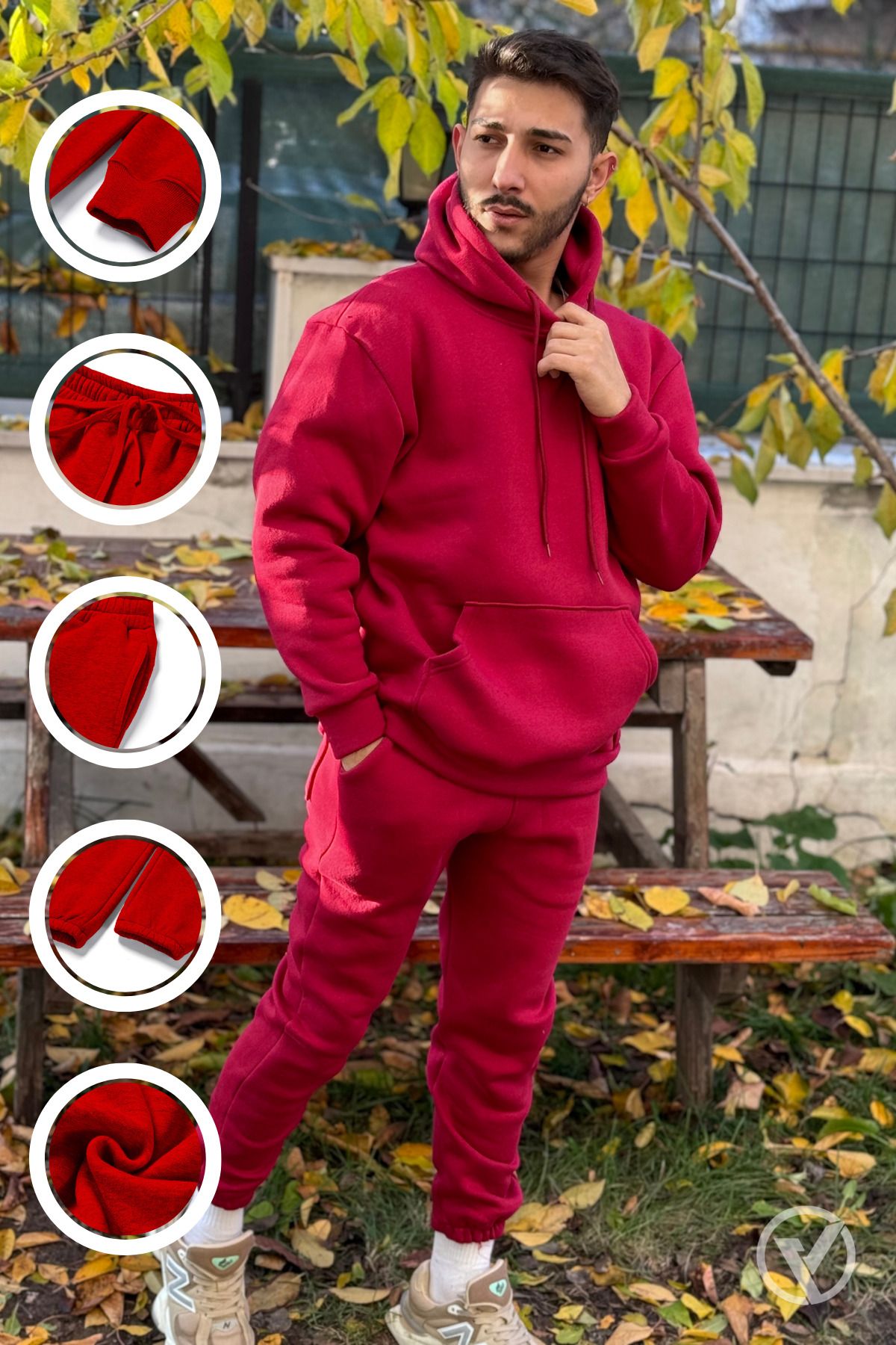 CMZ COLLECT ON Men s Burgundy 3 thread hooded puffer tracksuit