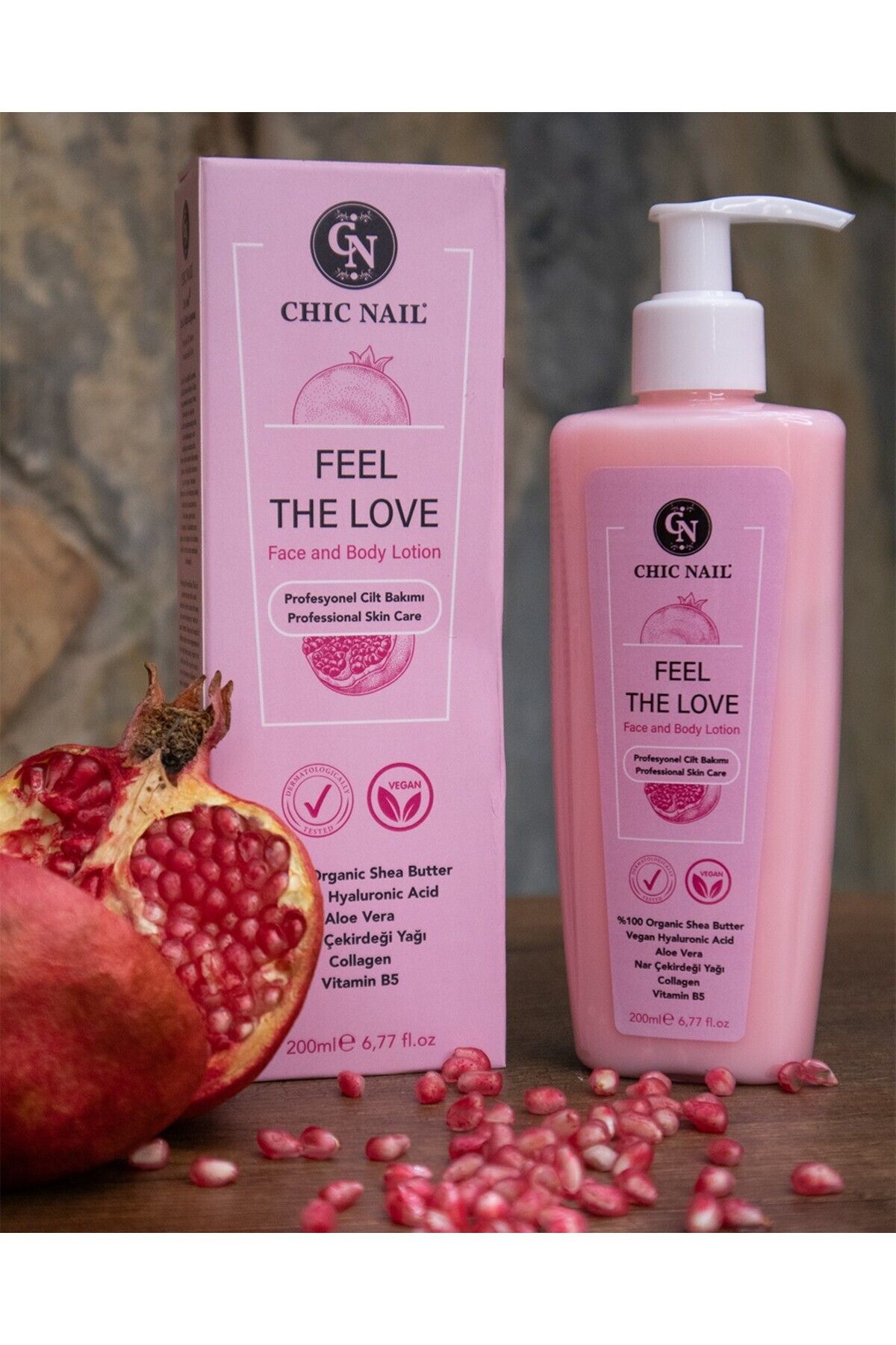 لوسیون وگان صورت و بدن Feel The Love - کلاژن / اسید هیالورونیک / عصاره آلوئه ورا / روغن آووکادو Chic Nail