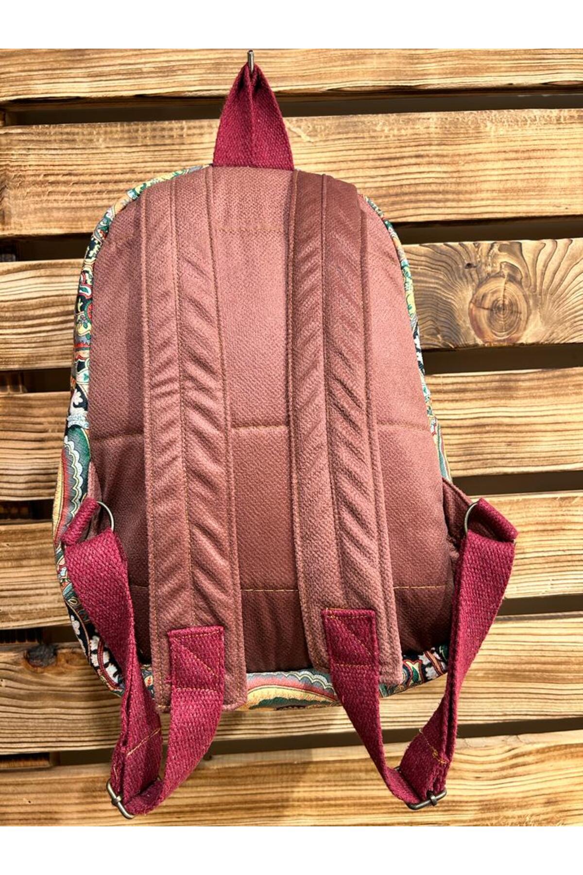 کوله پشتی زنانه بورگوندی Mona Etnik | MNET-9876210008 اورجینال - تصویر 4