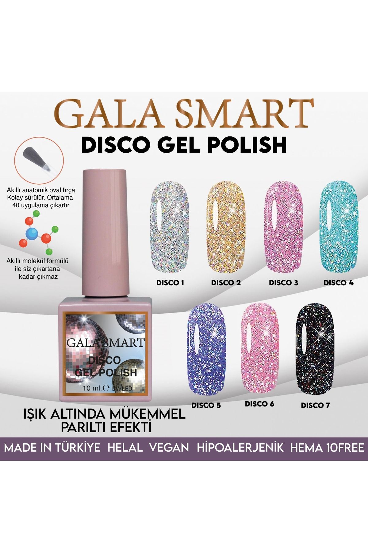 لاک ناخن دائمی دیسکو 10 ML انواع gala smart