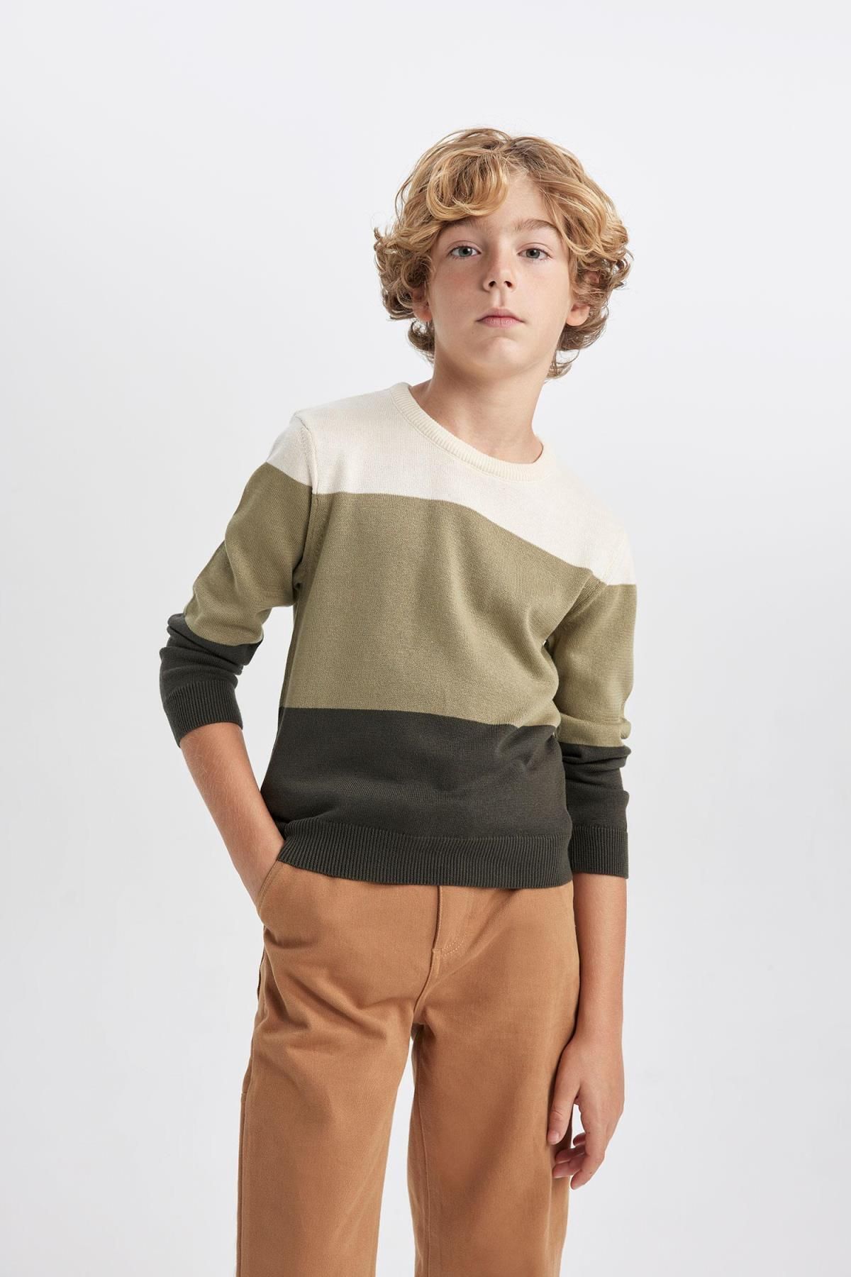 DeFacto-Pulover pentru băieți, cu gâtul rotund, tricotaje colorblock B3968a823wn 4