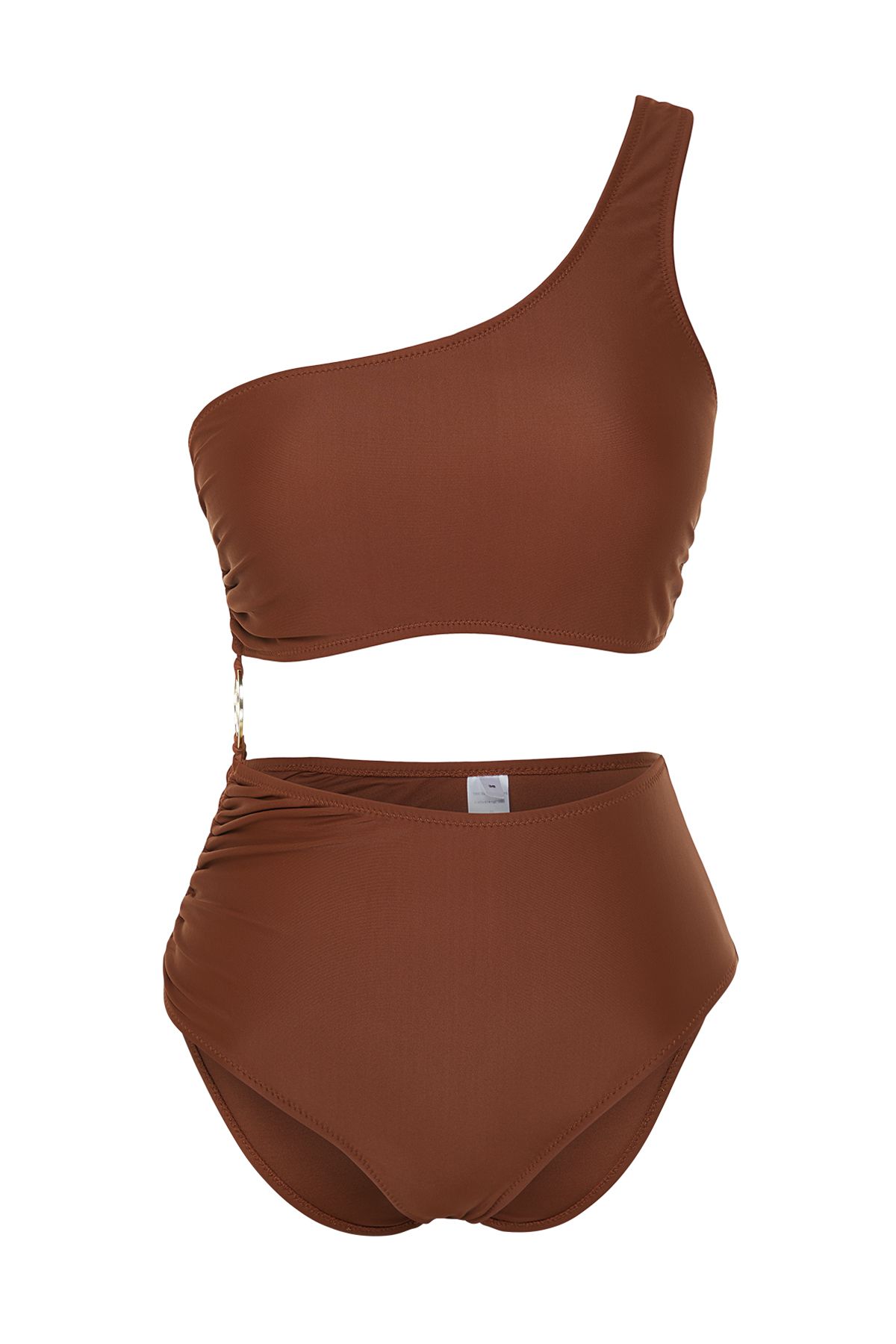Trendyol Collection-Brauner Hipster-Badeanzug mit Single-Shoulder-Accessoire TBESS24MA00015 6
