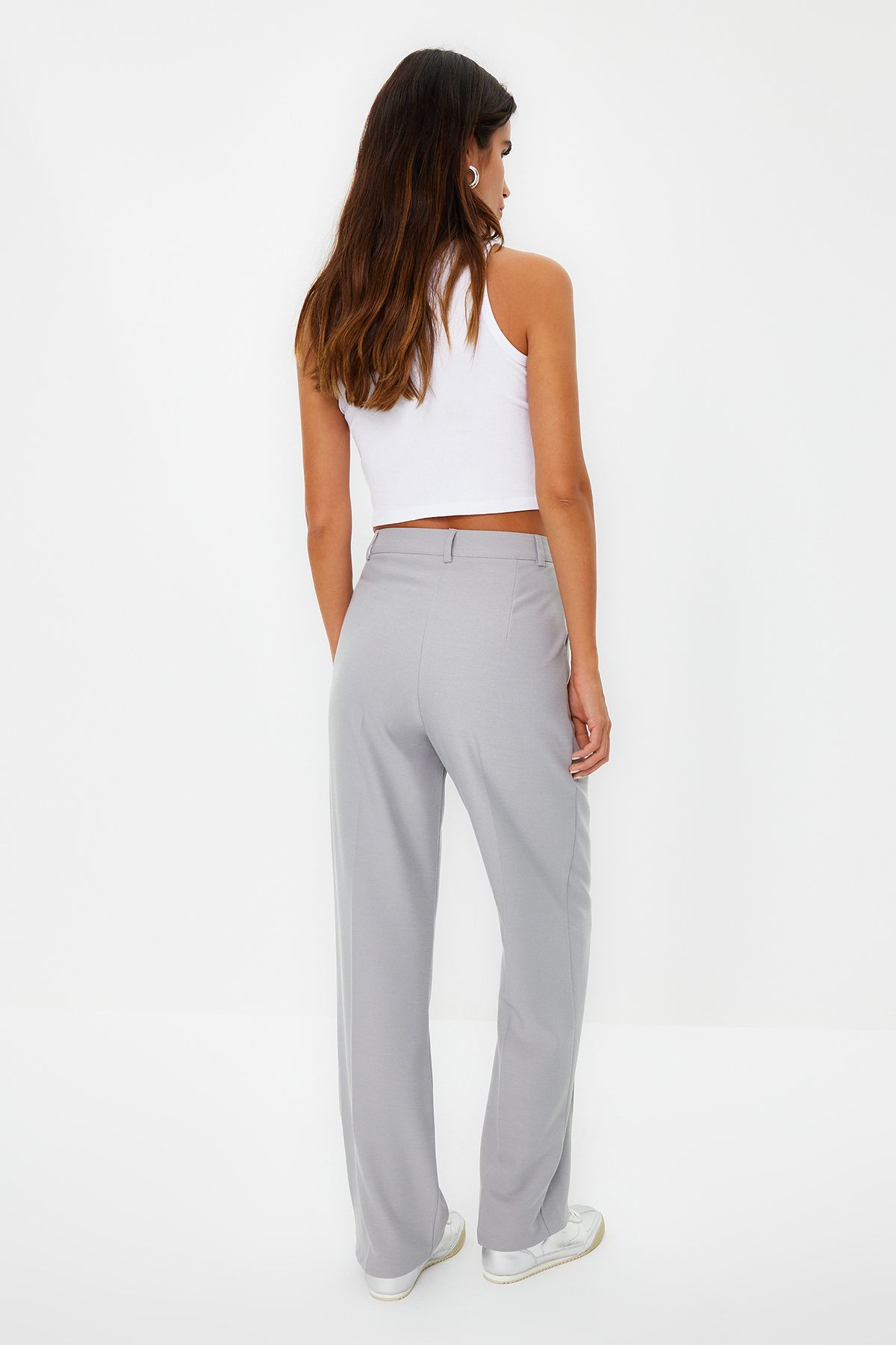 Trendyol Collection-Graue, gerade geschnittene, plissierte Webhose in limitierter Auflage TWOAW23PL00401 12