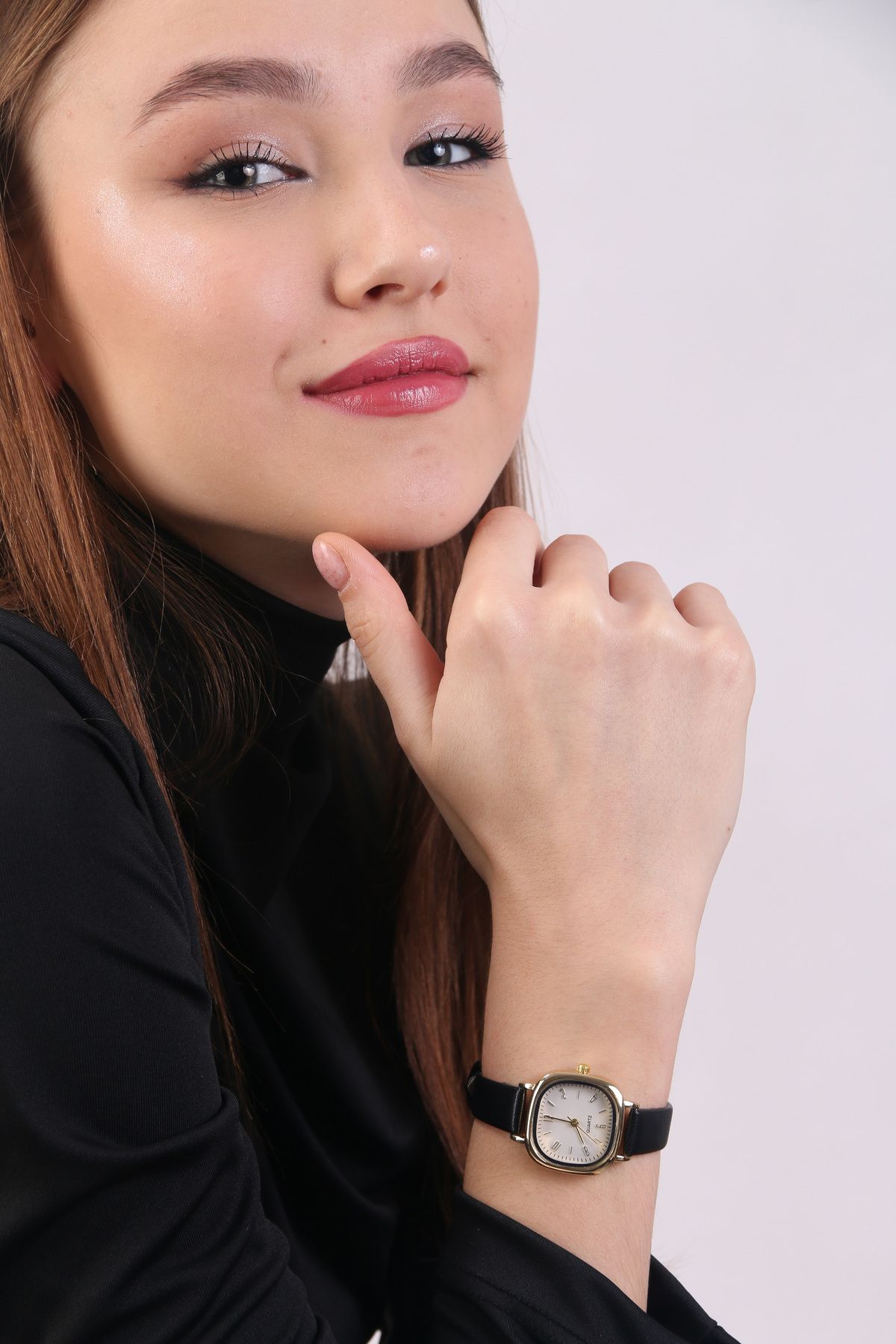 pierrose Vintage Siyah Deri Kordon Minimal Tak Aksesuar Kare