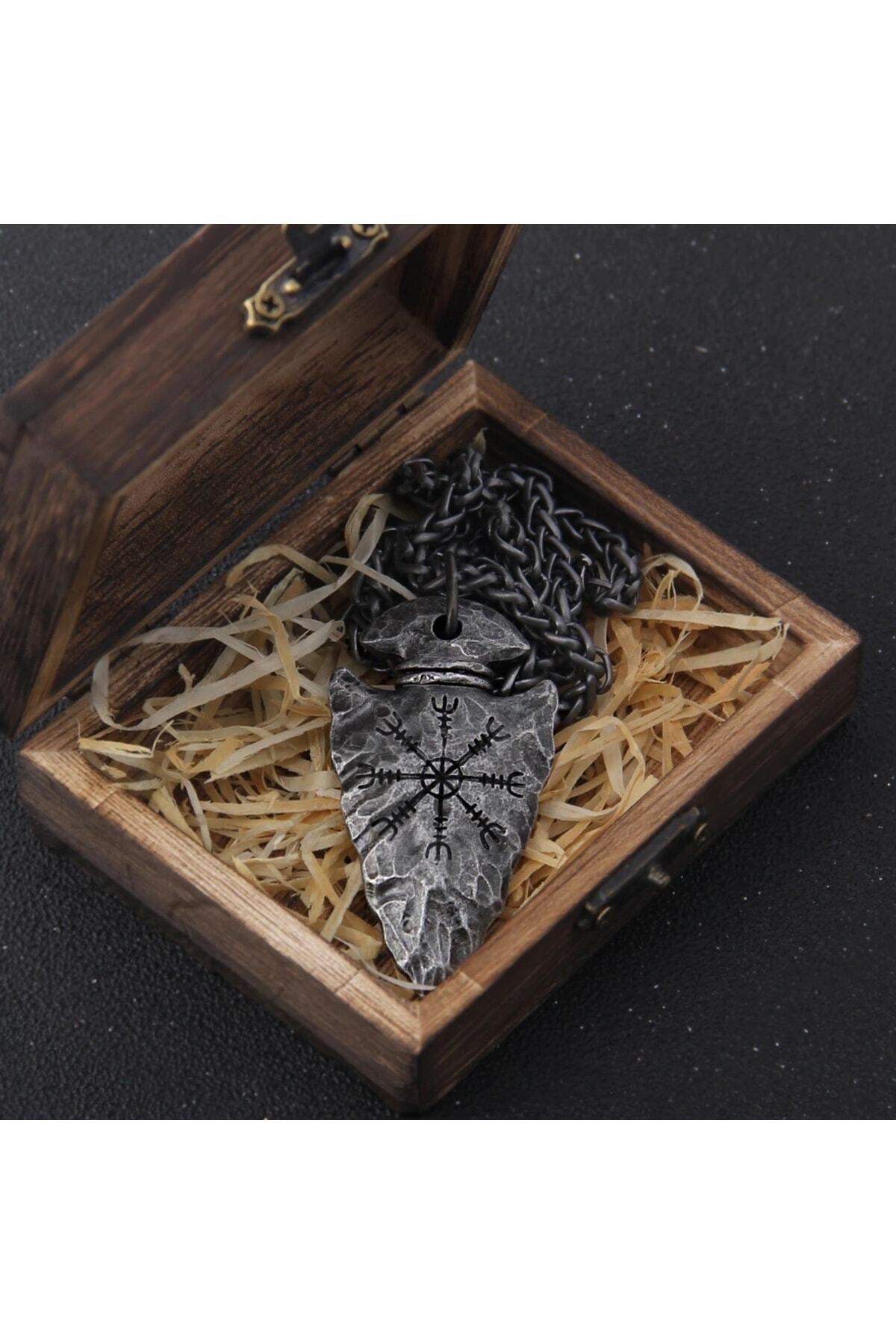 Vegvisir Scandinavian Mythology Compass Aged Arrow 316l Men's Steel Necklace
