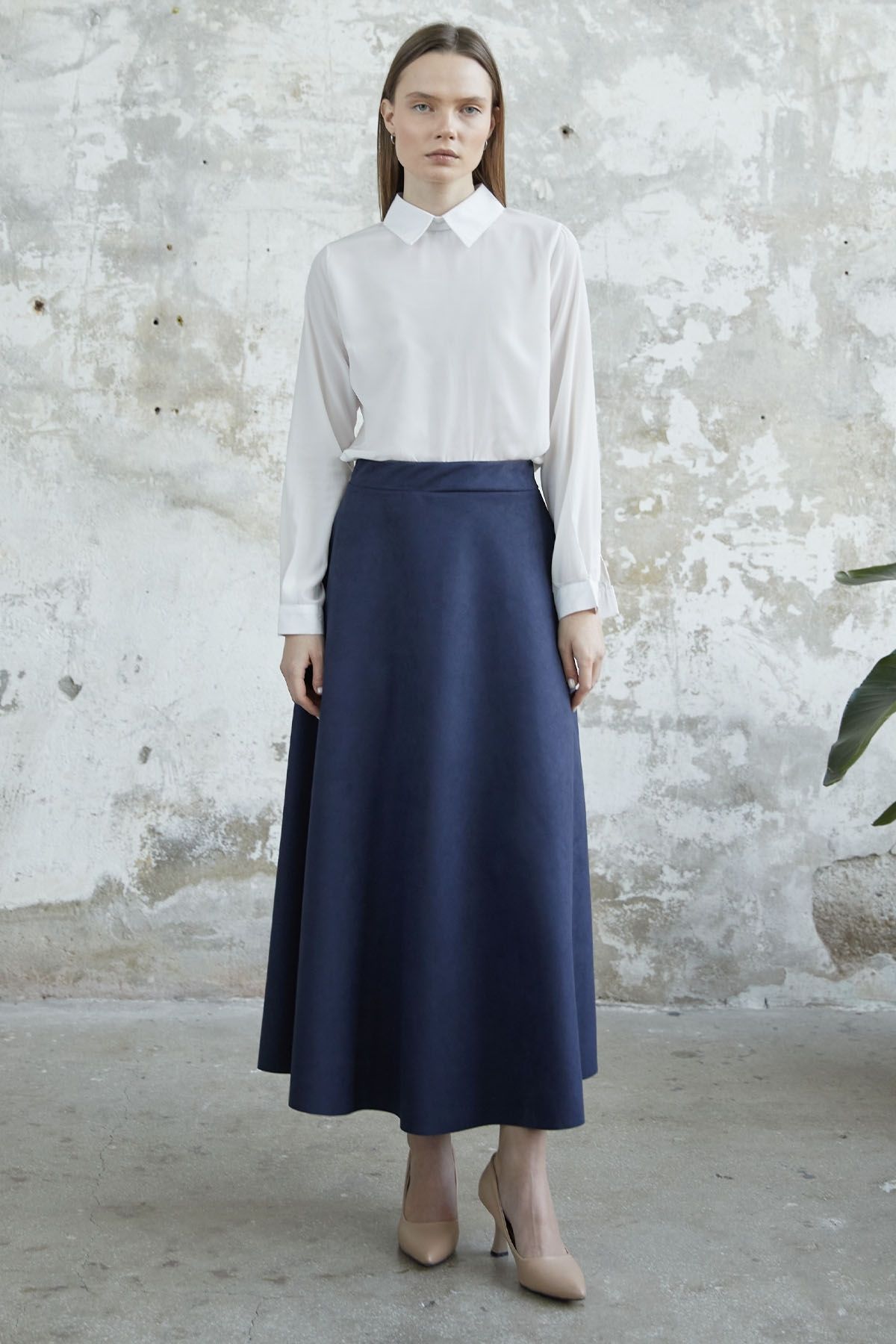 Navy blue suede skirt best sale