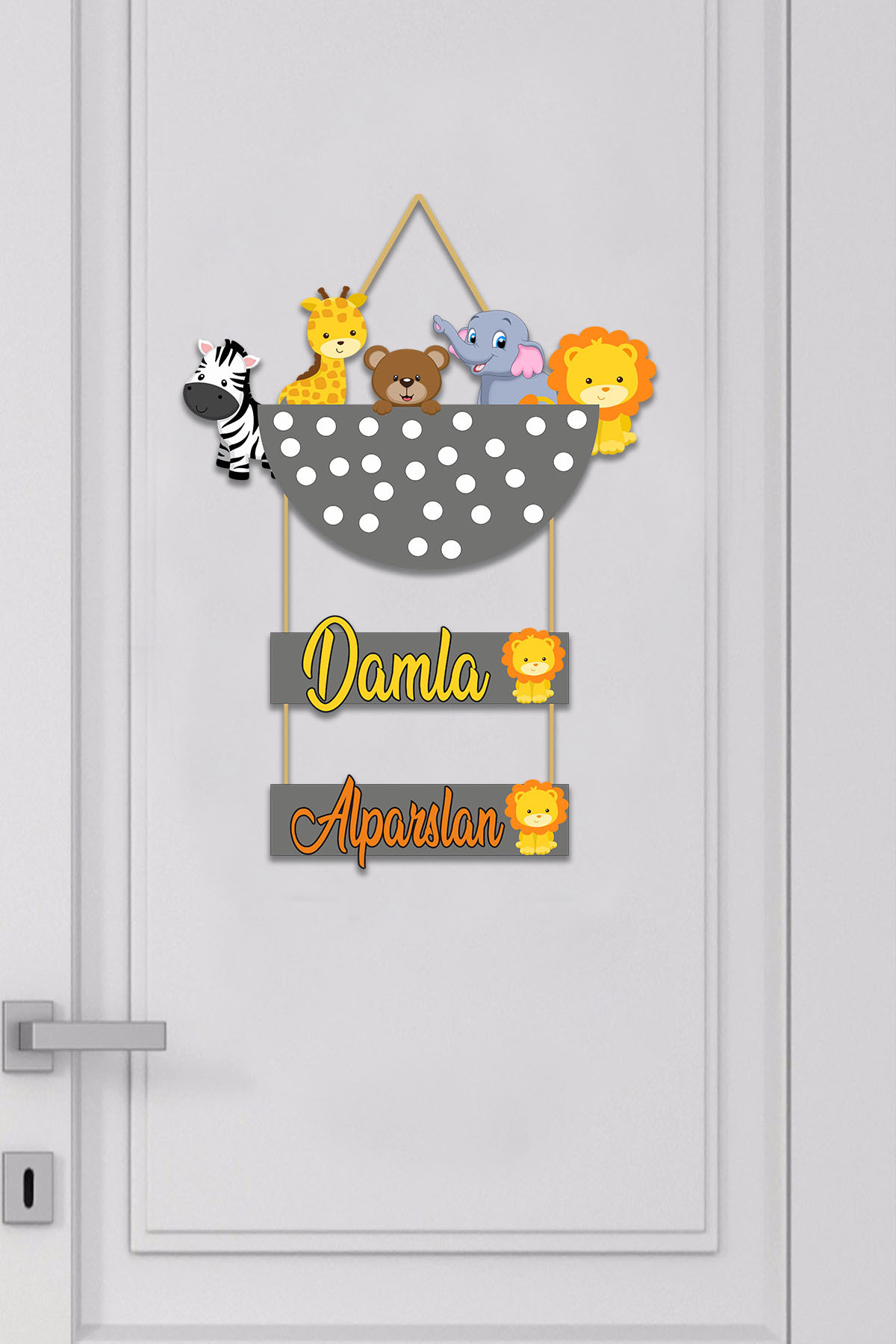 Animal Figure Baby Room Drawstring Wooden Door Ornament 1