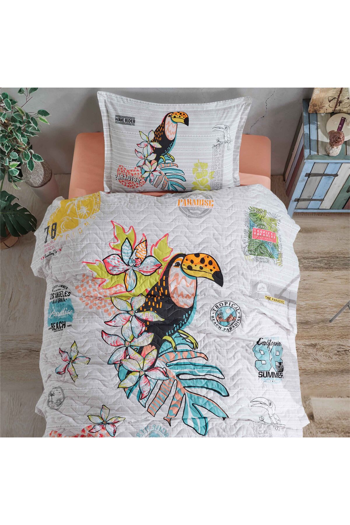 Papağan Desenli Çocuk-genç Odası Dört Mevsim Komple Set Tek Kişilik - Clasy Paradise 2