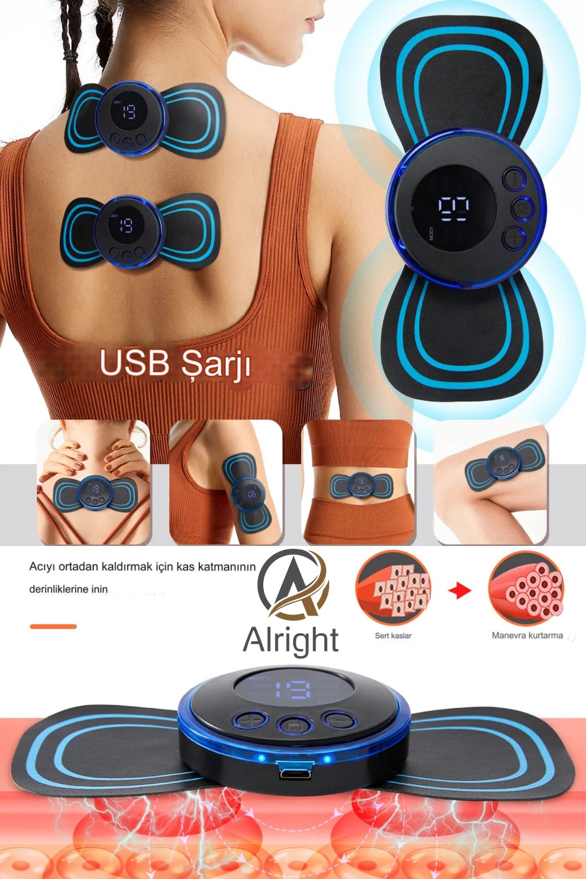 Yeni Tens Ems Dijital Ekran Elektrikli Masaj Aleti Cihazı Kablosuz Şarjlı Kelebek (Massage Tool)
