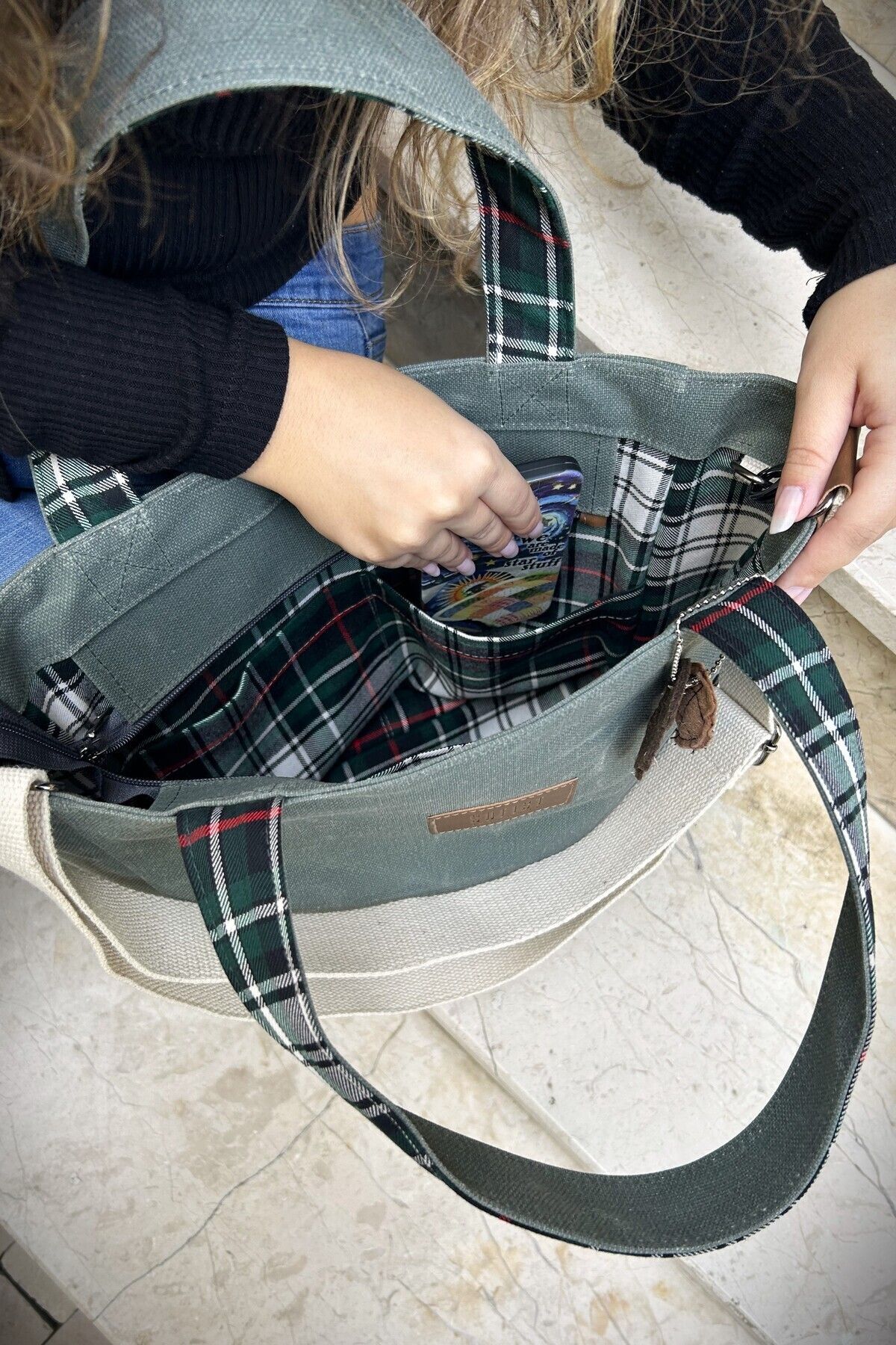 Waxed canvas tote hotsell with shoulder strap