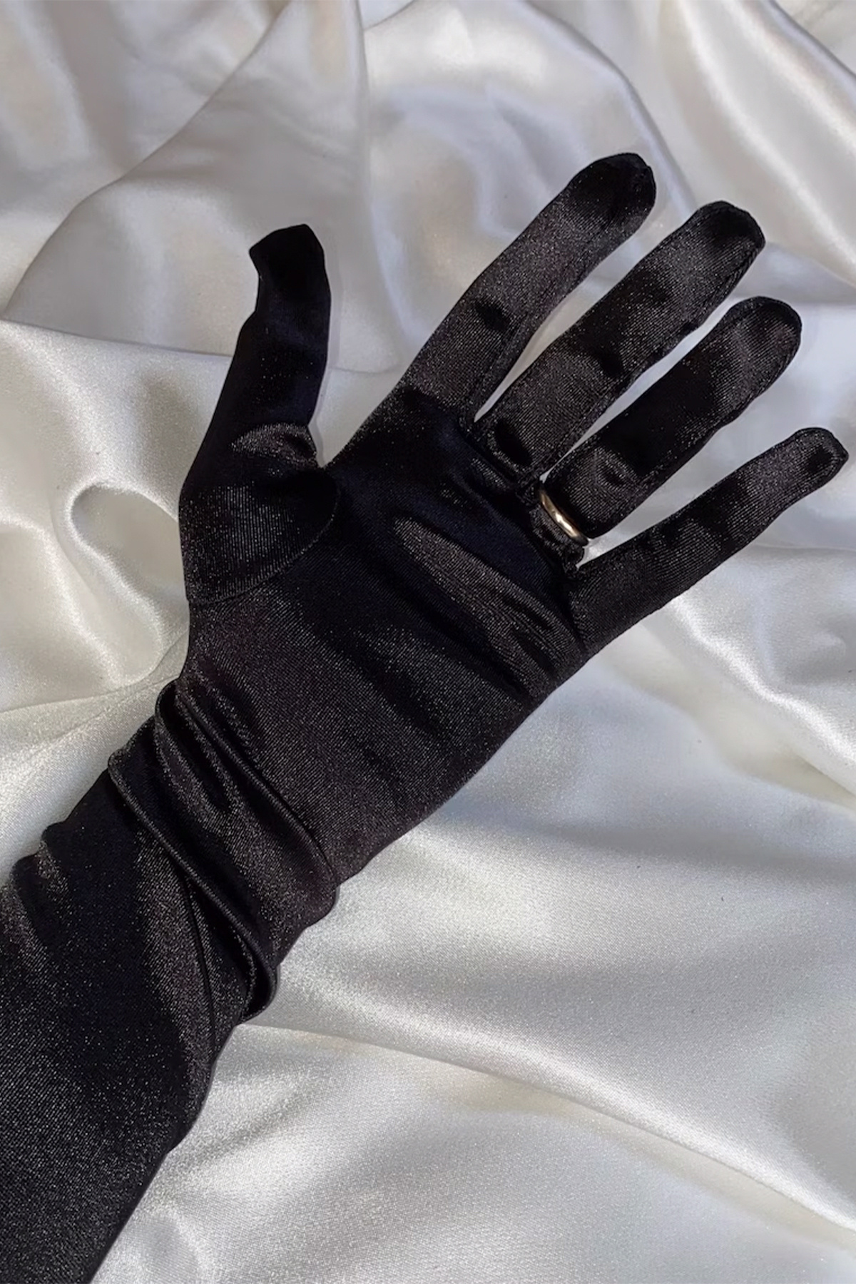 Hayalperest boncuk  Uzun Gelin Eldiveni Saten Düğün Kostüm Eldiveni Opera ve Balo İçin Saten Eldiven Siyah - Görsel 3