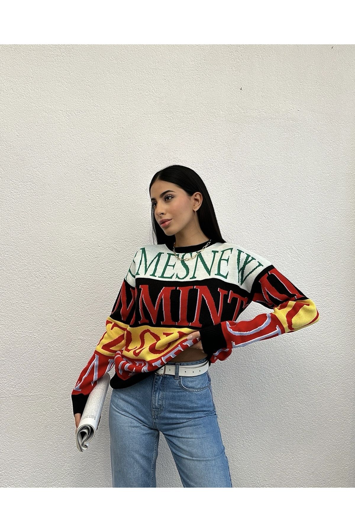 OUZ Fashion-Written Knitwear Sweater 4
