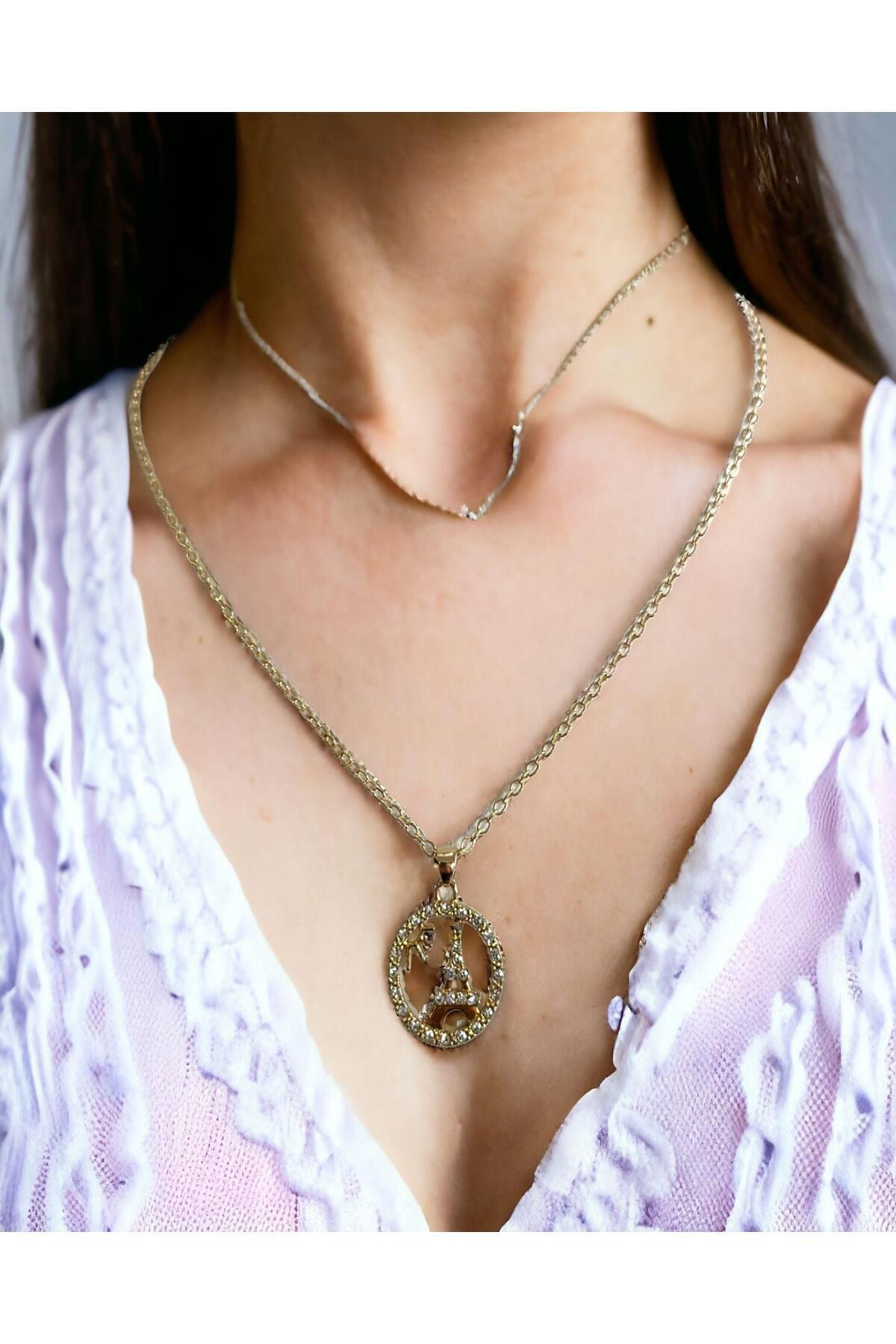Mixperi-Zircon Stone Eiffel Tower Model Necklace Eiffel Patterned Necklace 3