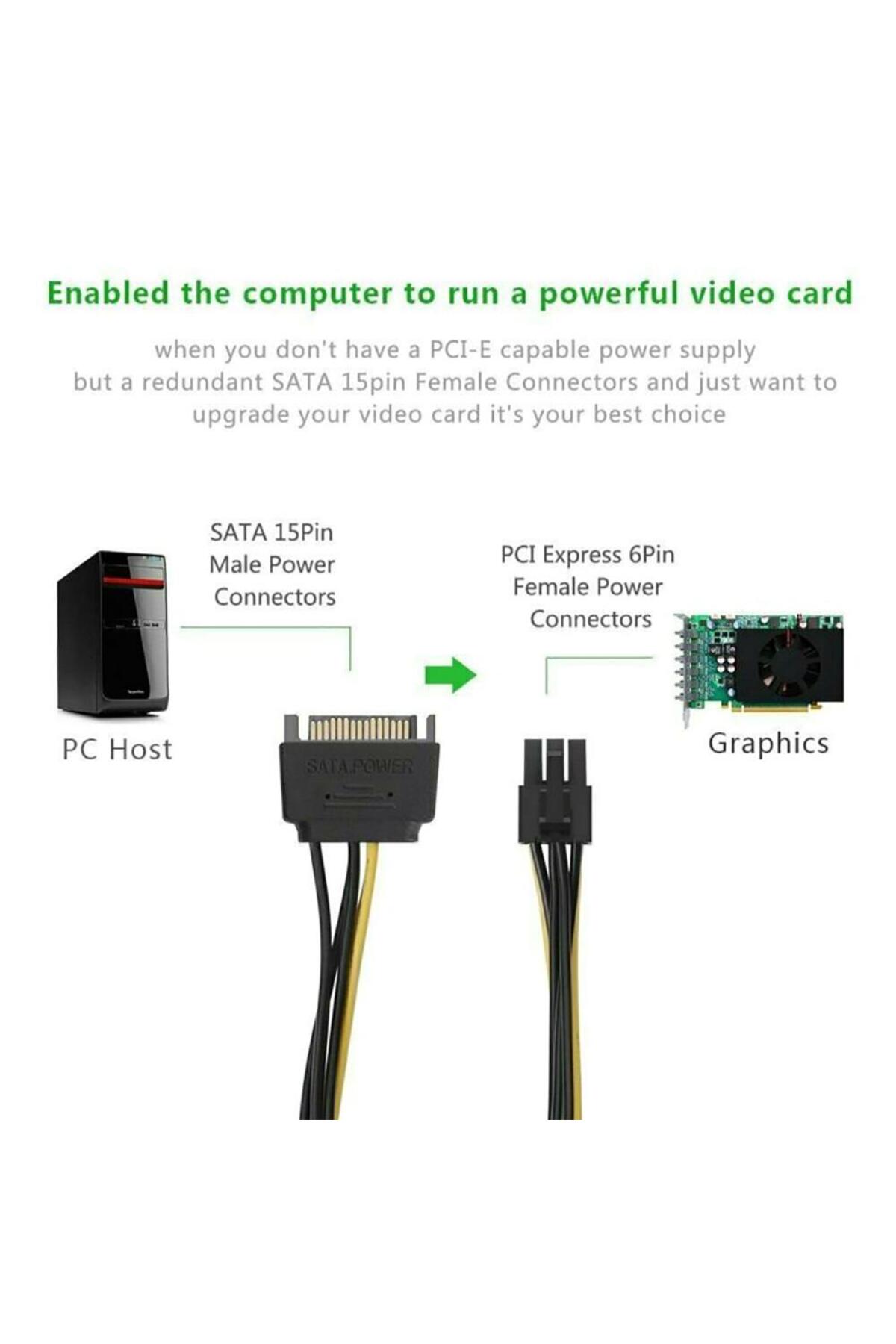 Sata To 6 Pin Pcı-express Ekran Kartı Power Çevirici Güç Kablosu 5