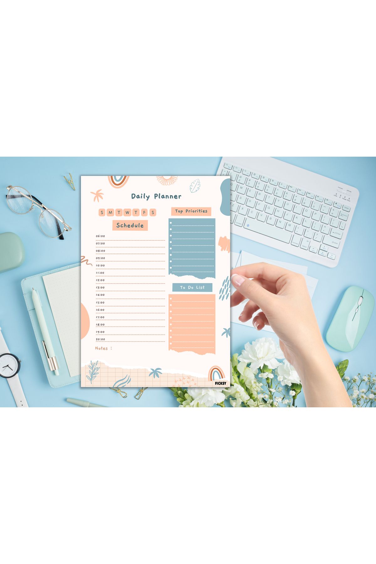 Ficksy-Daily Planner - A4 Size To Do - 30 Sheets - Daily Planner 2