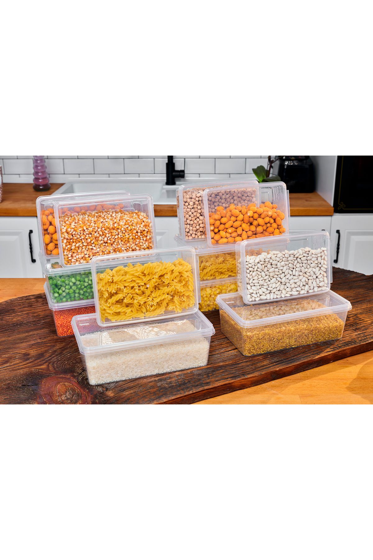Codemfire-12 Pieces Storage Container Food Container Pulses Container with Self Lid Food Favorable 6x(2000ML-1000ML) 2