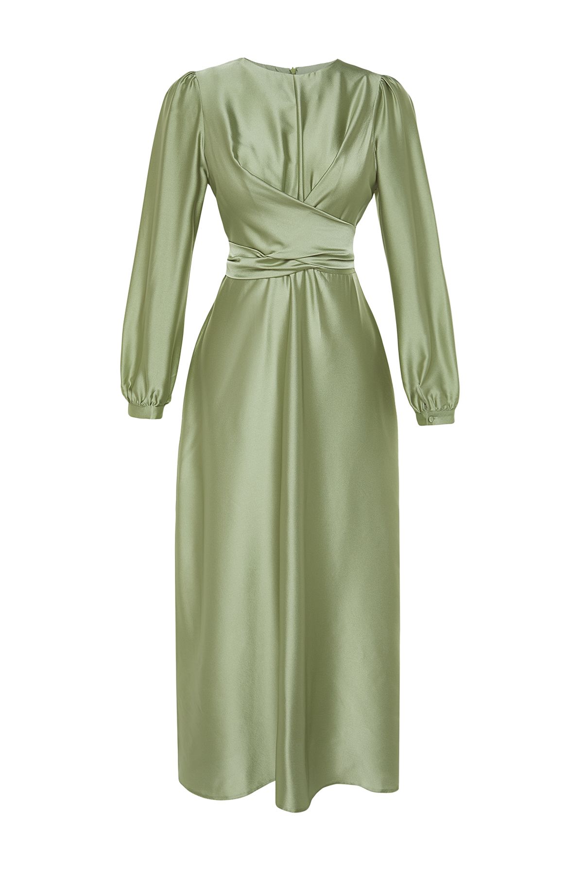 Trendyol Modest-فستان سهرة بتصميم صليب أخضر فاتح ومفصل من الساتان TCTAW22EB0105 7