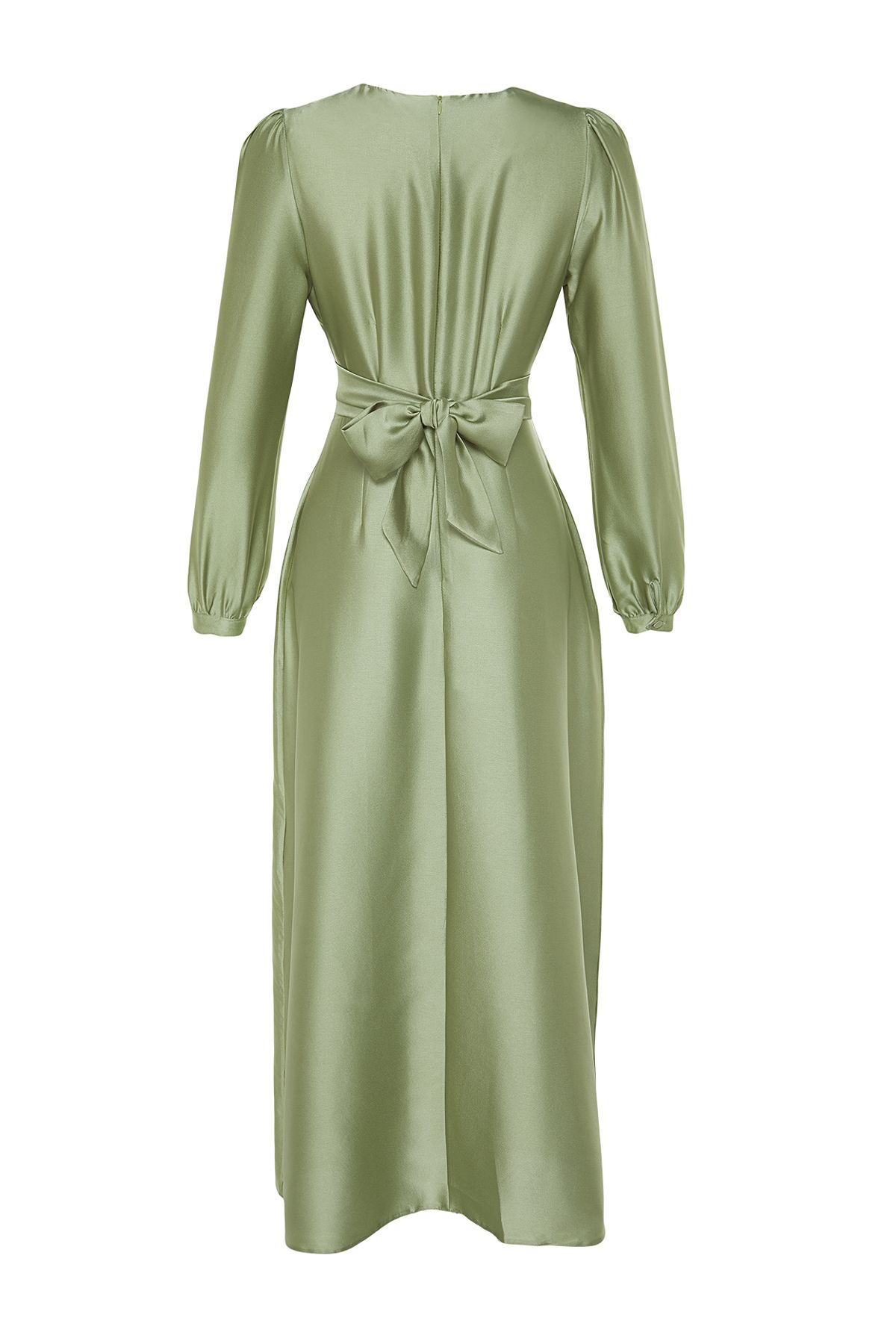 Trendyol Modest-فستان سهرة بتصميم صليب أخضر فاتح ومفصل من الساتان TCTAW22EB0105 8