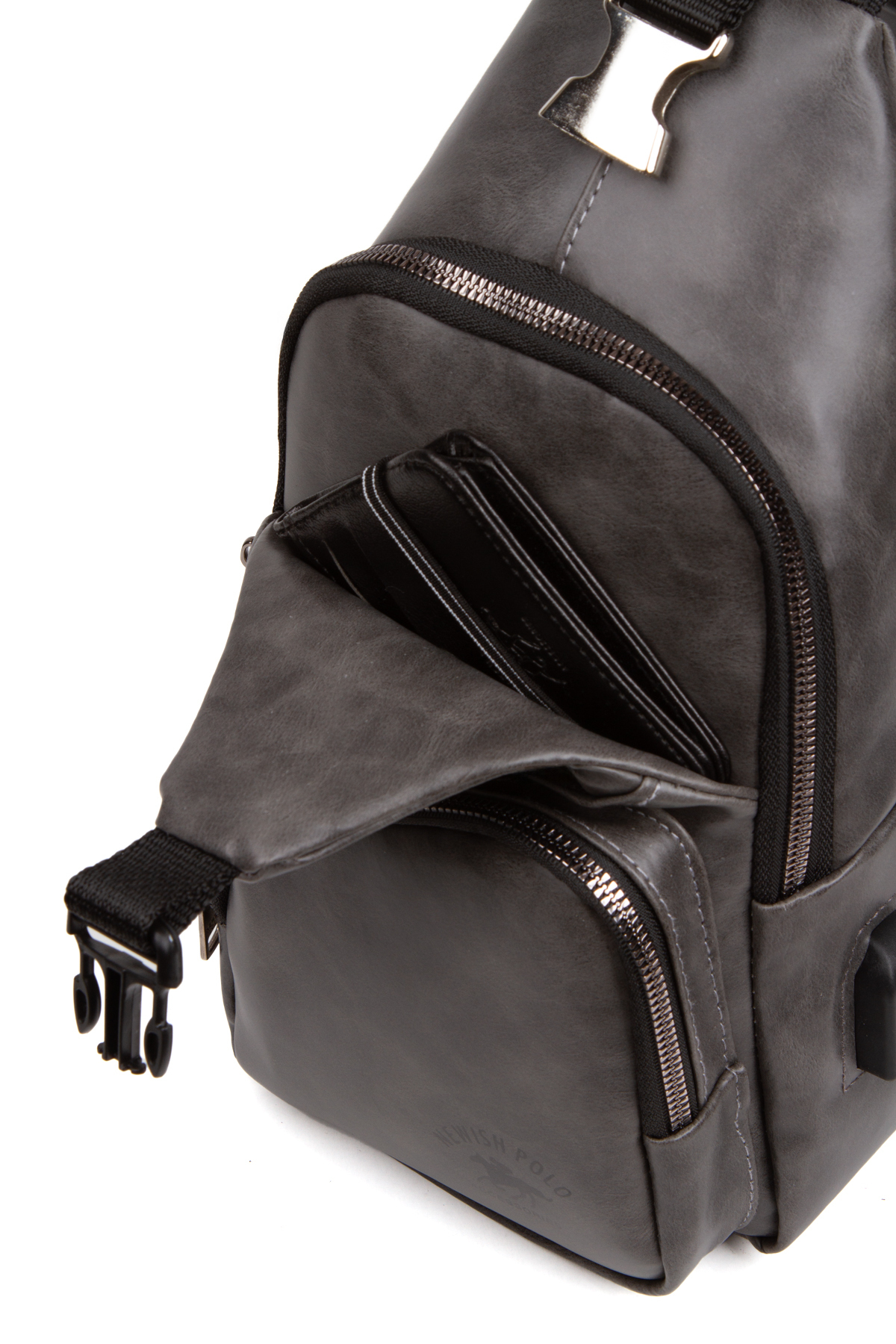 Newish Polo  Unısex Yıkama Deri Usb Kulaklık Çıkışlı Çapraz Askılı Omuz Göğüs Ve Spor Günlük Sırt Seyahat Çanta. - Görsel 3