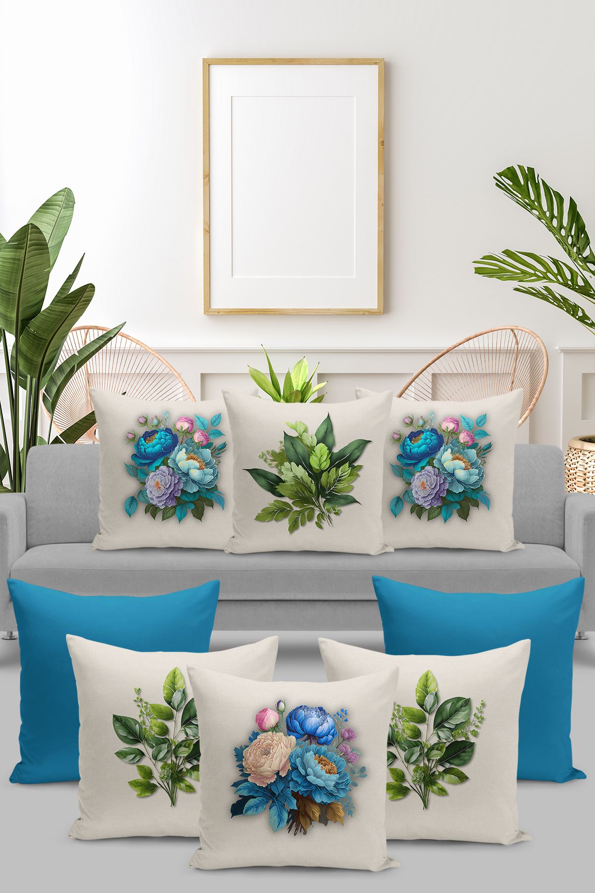 Filamente Set of 8 Throw Pillow Covers Double Sided Floral Digital