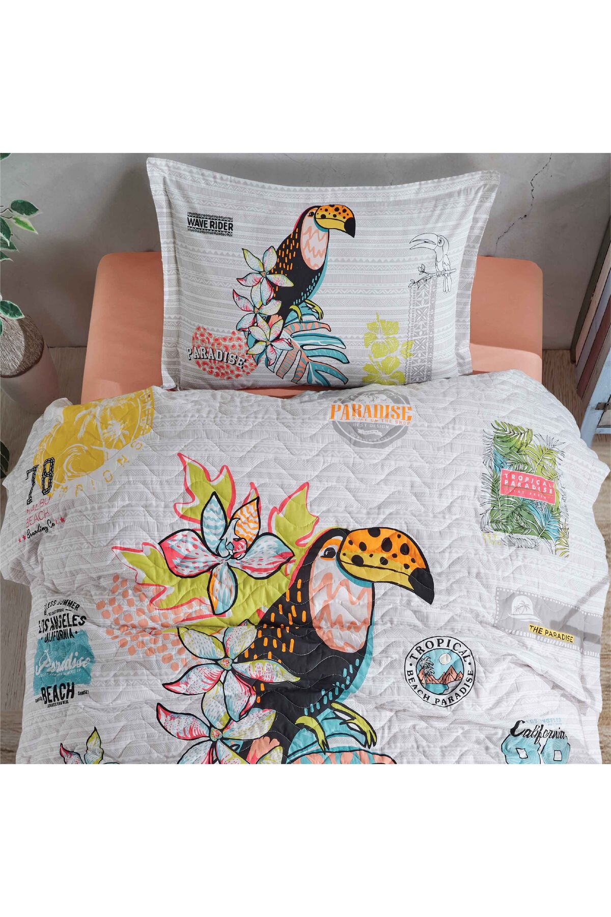 Papağan Desenli Çocuk-genç Odası Dört Mevsim Komple Set Tek Kişilik - Clasy Paradise 3