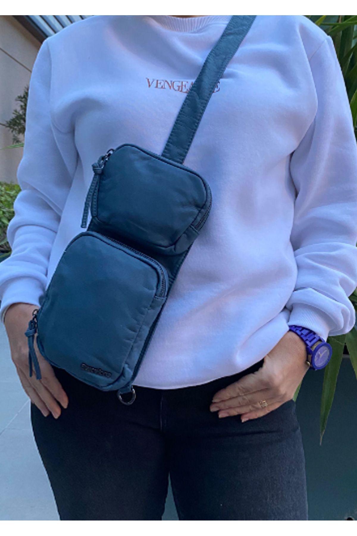 کیف پیام رسان آبی زنانه 1828 شستشو چرمی اورجینال Bagist