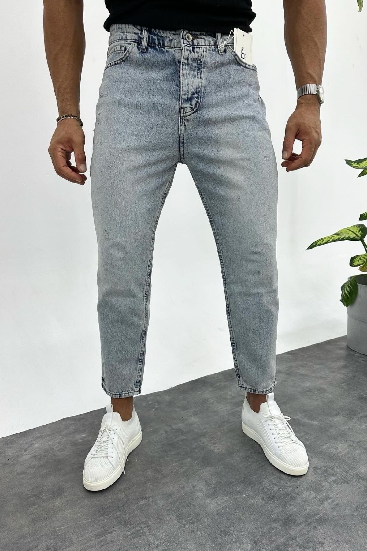 MADZEYMODA Erkek Boyfriend Hafif Y rt k Detayl Ac k Mavi Jean Kot Pantolon