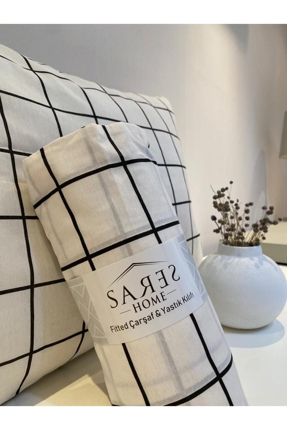 Sares Home-Geometric Pattern Plaid Double Oversize Ranforce Elastic Sheet Set (180X200) 2