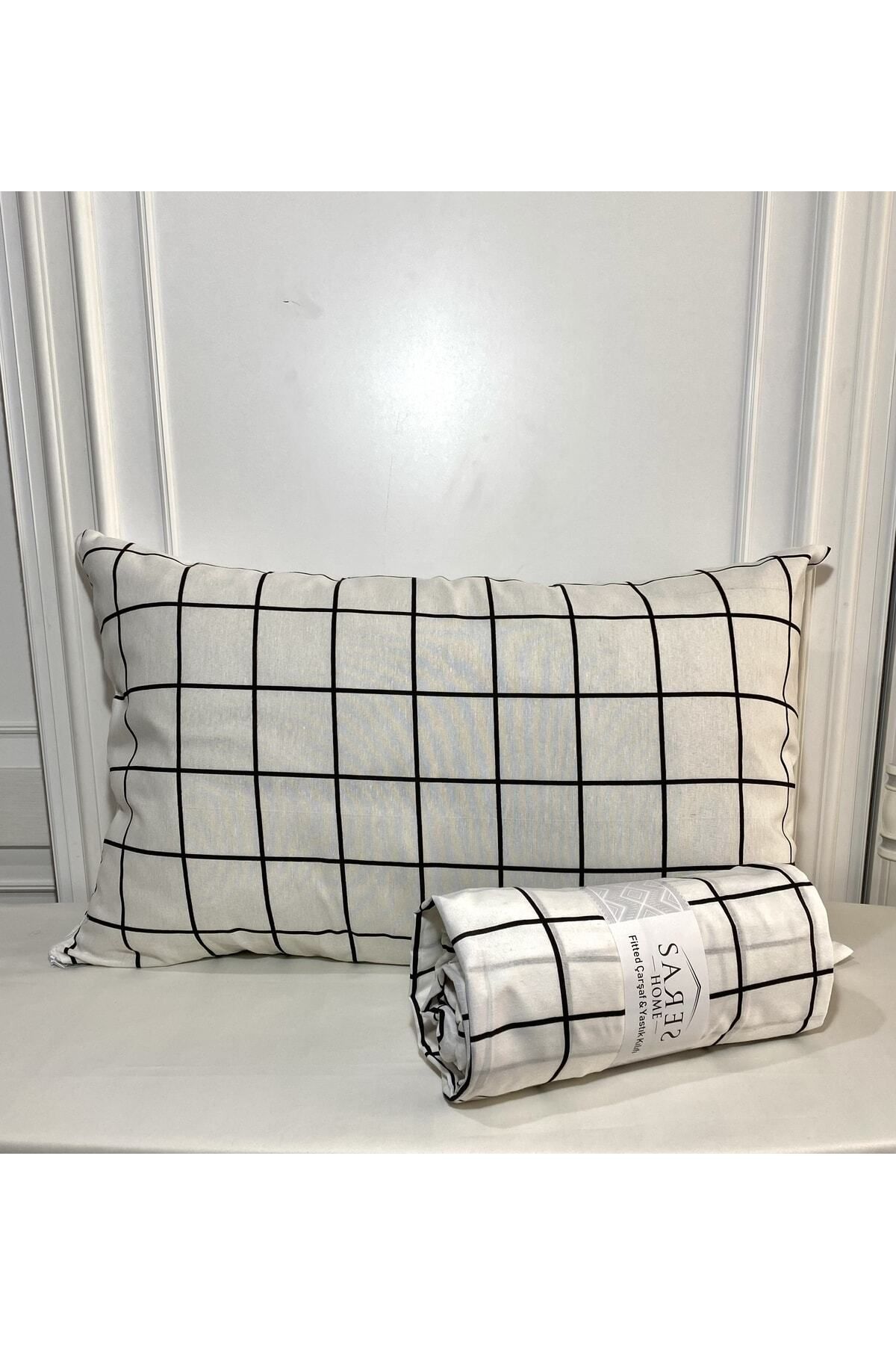 Sares Home-Geometric Pattern Plaid Double Oversize Ranforce Elastic Sheet Set (180X200) 4