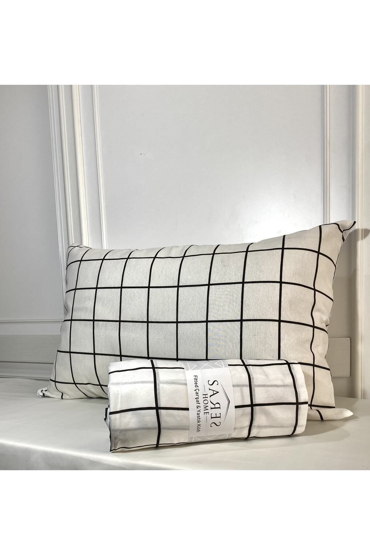 Sares Home-Geometric Pattern Plaid Double Oversize Ranforce Elastic Sheet Set (180X200) 5