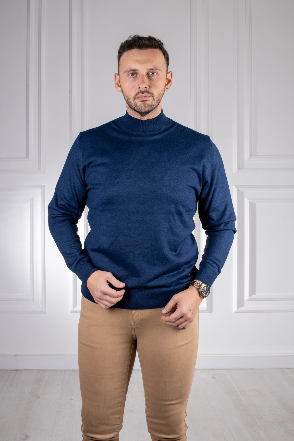 Sarar-Interviu împachetări pe jumătate cu gât tricotat Pulover tricotat albastru 5