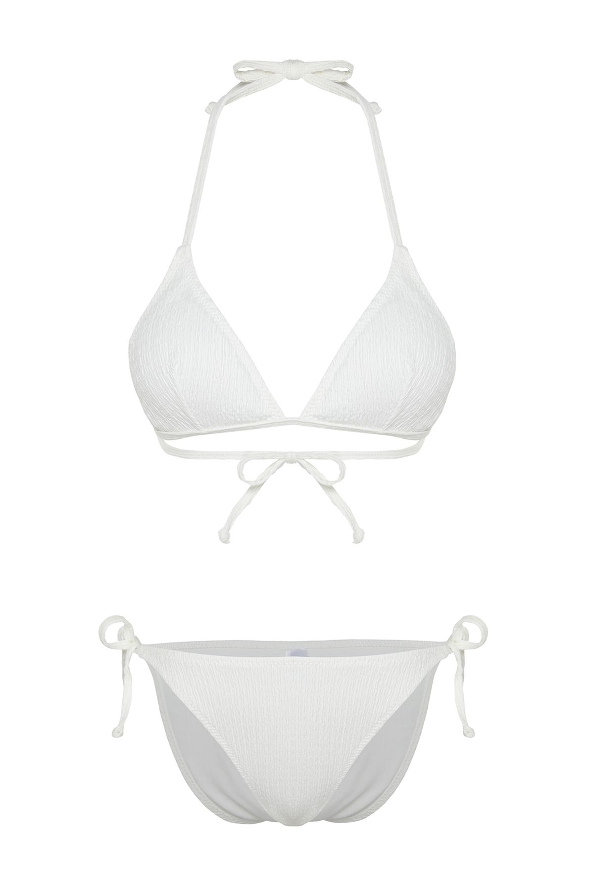 Trendyol Collection-Ecrufarbenes, dreieckig gebundenes, strukturiertes reguläres Bikini-Set TBESS24BT00063 6