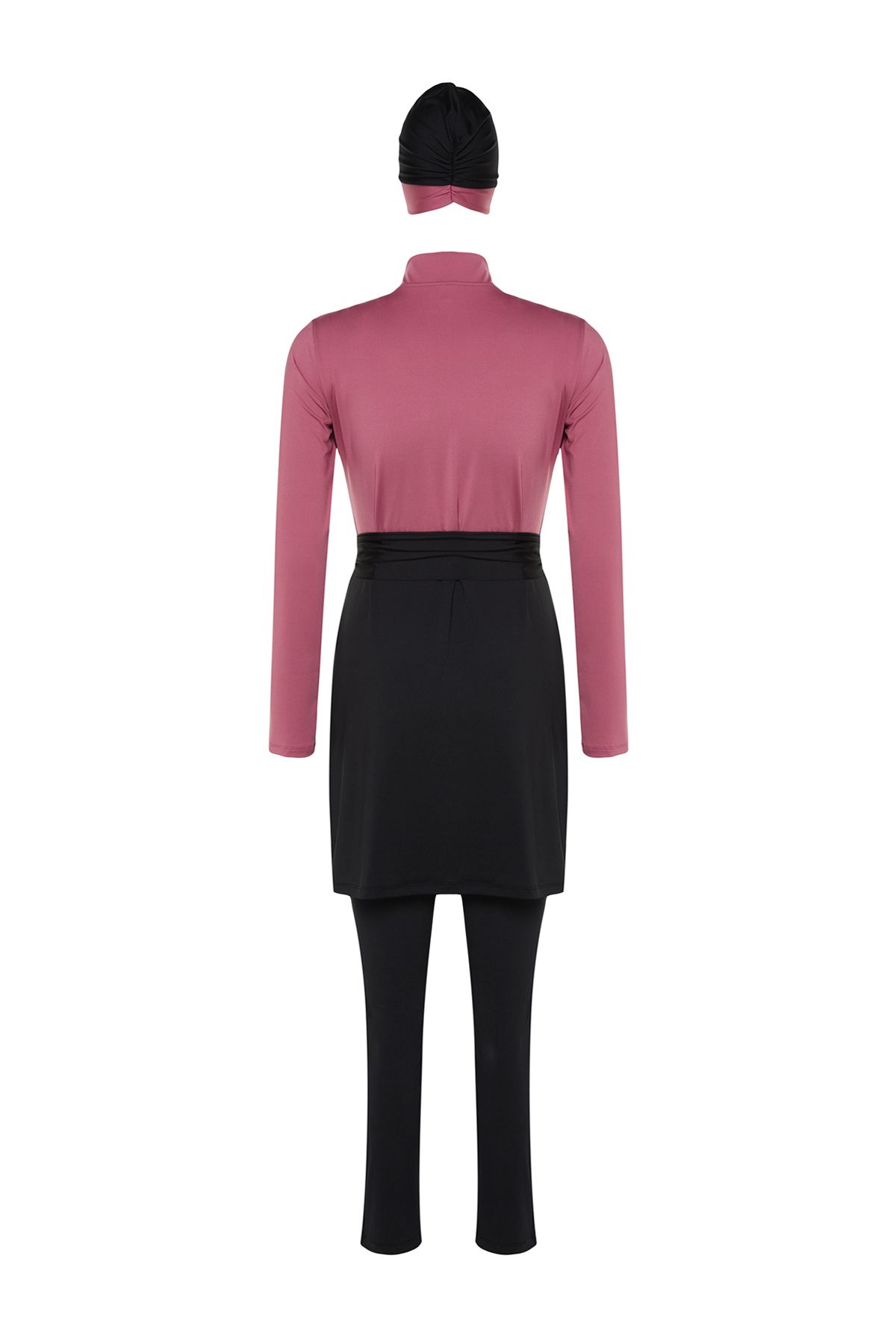 Trendyol Modest-4-teiliges langärmliges Badeanzug-Set mit Farbblockierung in Dusty Rose – TCTSS22CF0028 9