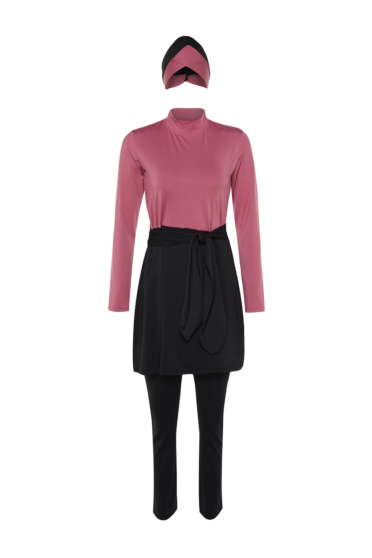 Trendyol Modest-4-teiliges langärmliges Badeanzug-Set mit Farbblockierung in Dusty Rose – TCTSS22CF0028 7