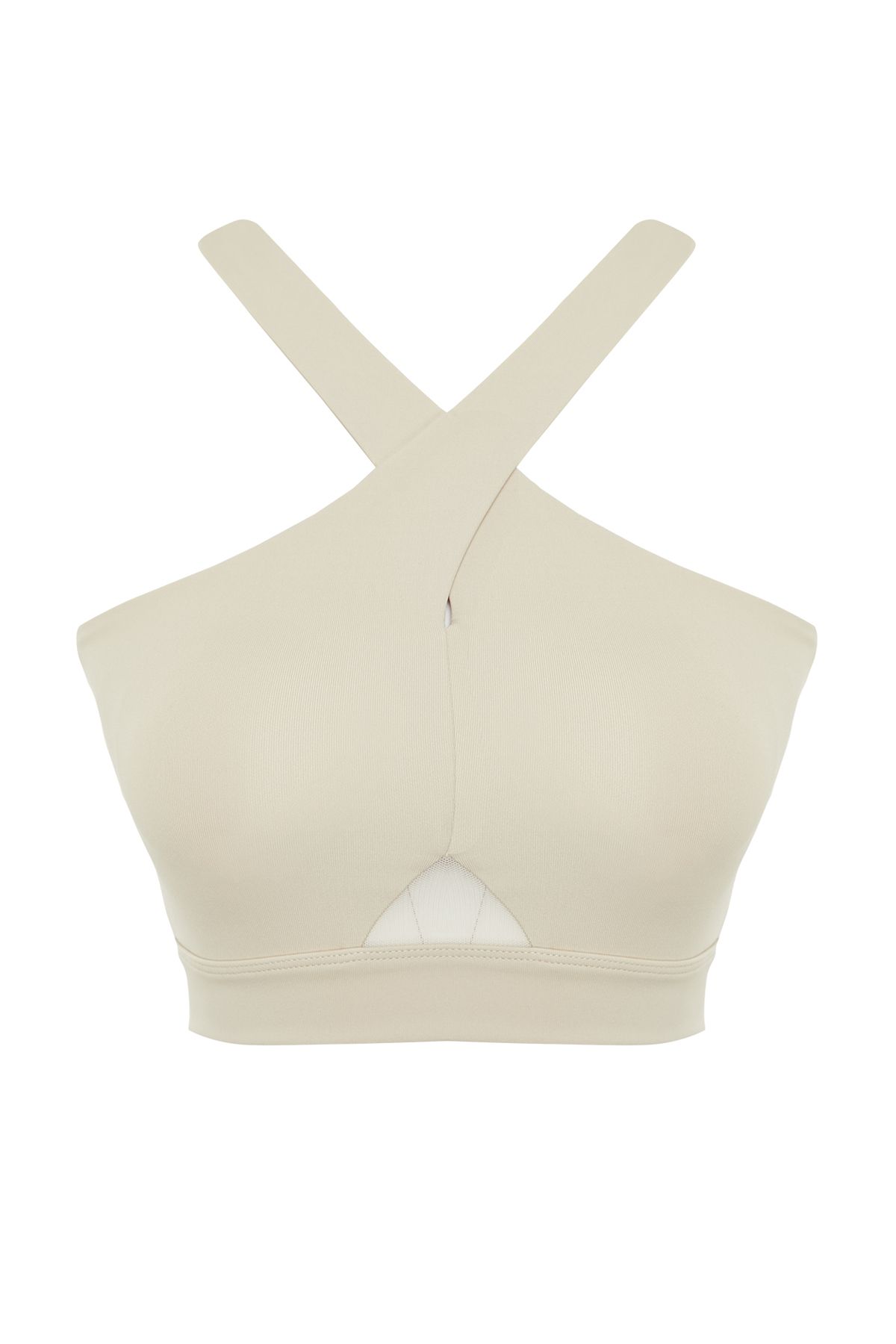 Trendyol Collection White Supported/Shaping Tulle Detailed Halter Neck  Knitted Sports Bra THMSS24SS00003 - Trendyol