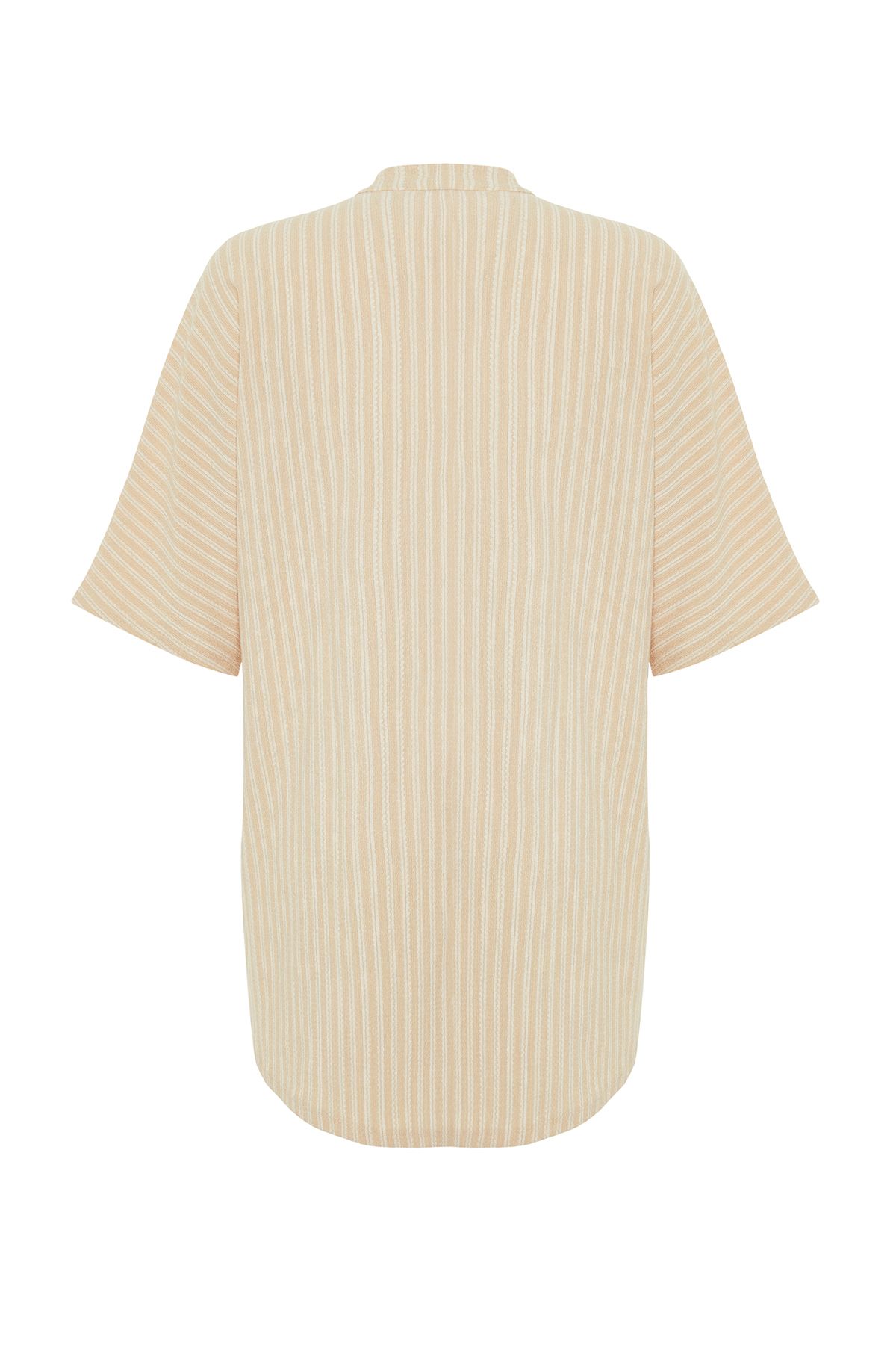 Trendyol Collection-Béžové Wide Fit mini pletené plážové šaty s vázáním TBESS23EL00080 9